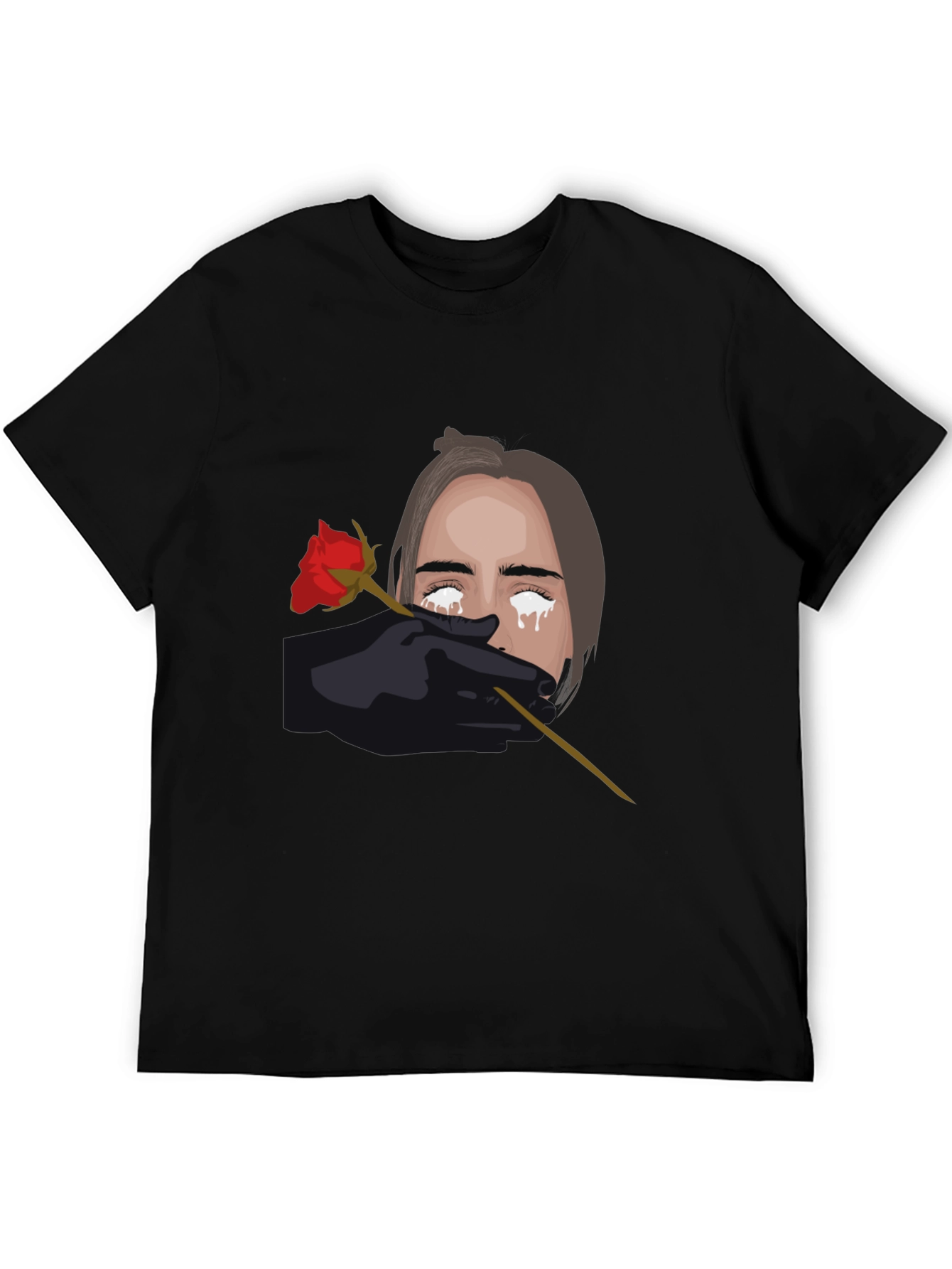 Tearful Rose Graphic Black T-Shirt