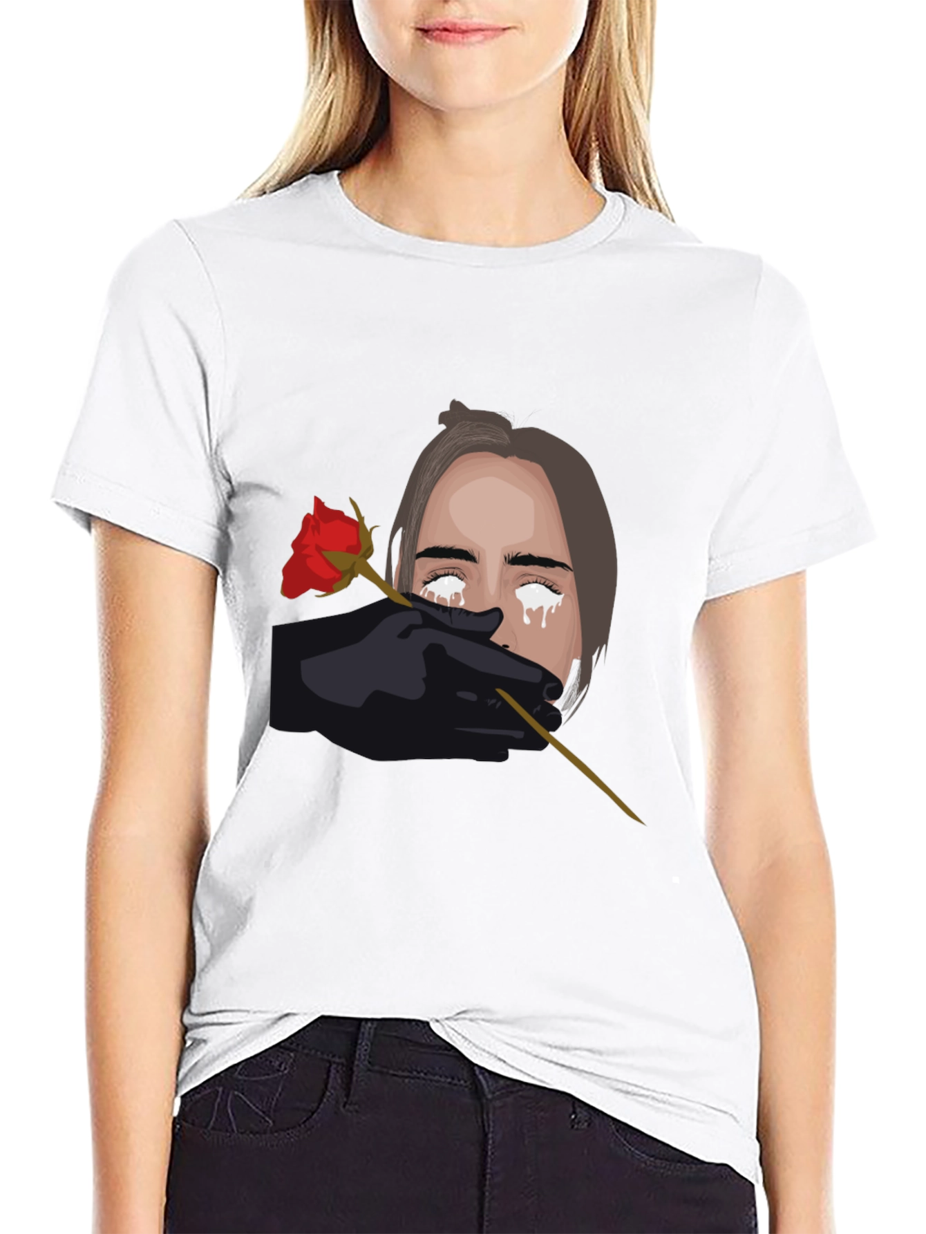 Tearful Rose Graphic Black T-Shirt