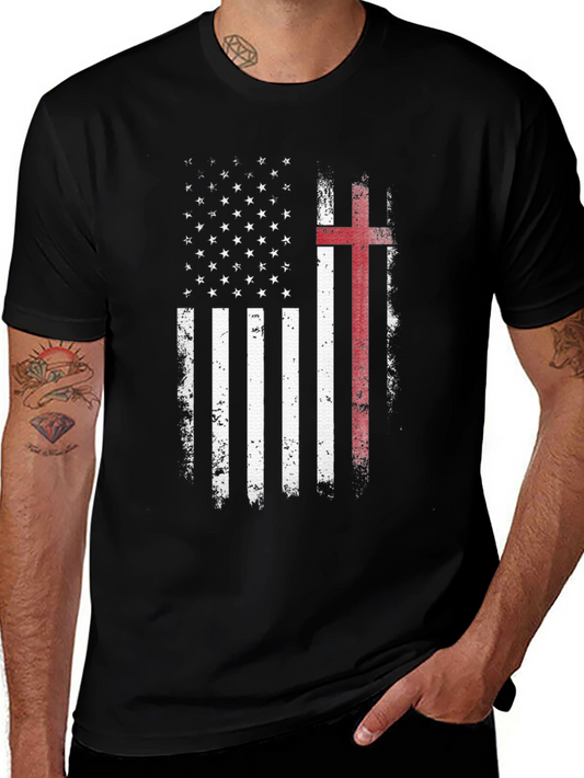 American Flag Christian Cross Graphic T-Shirt