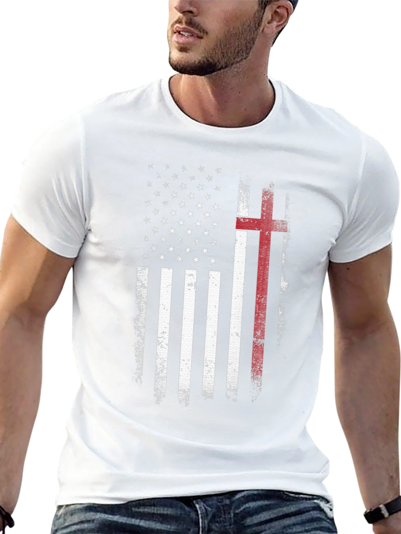American Flag Christian Cross Graphic T-Shirt