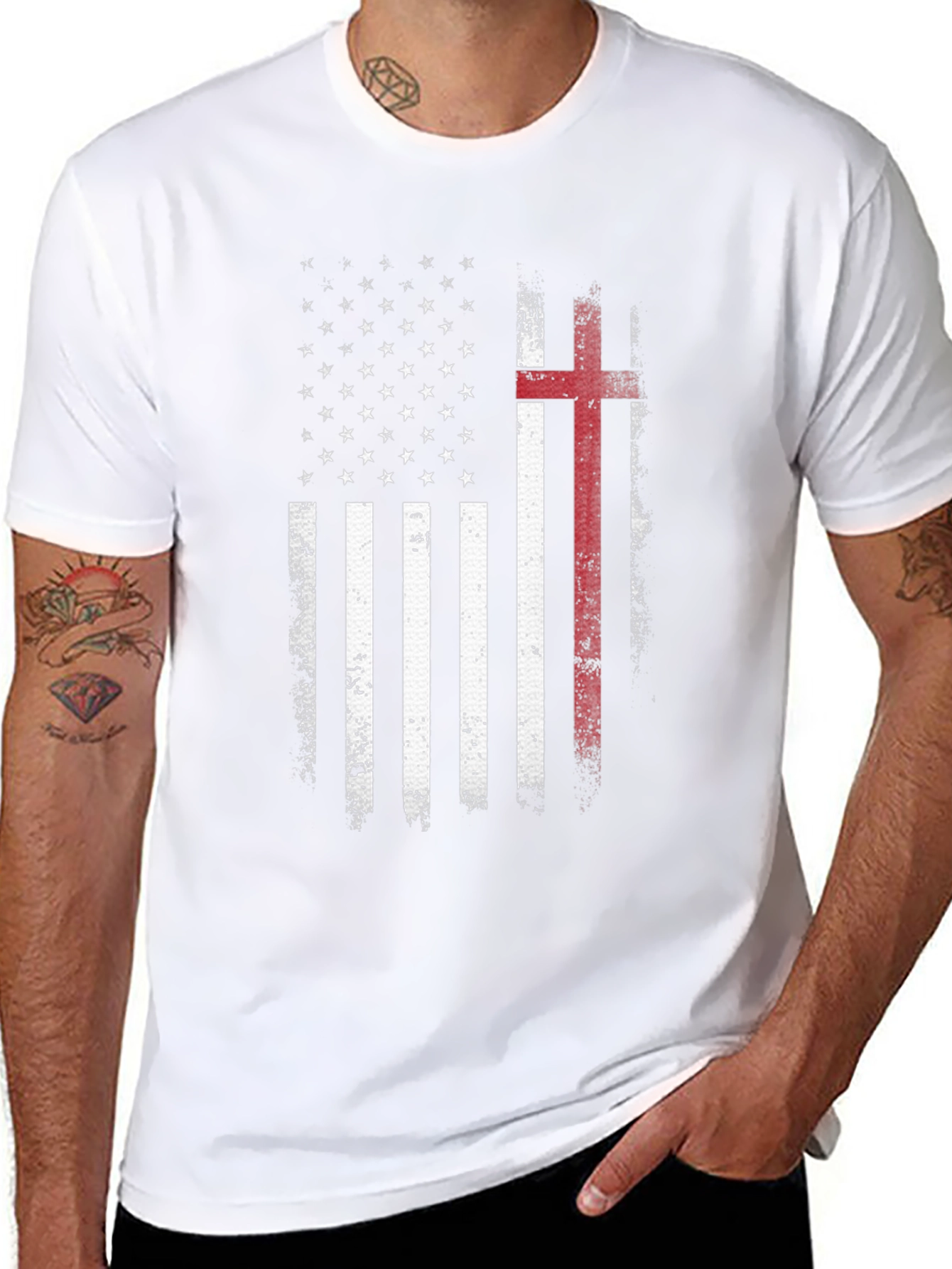 American Flag Christian Cross Graphic T-Shirt