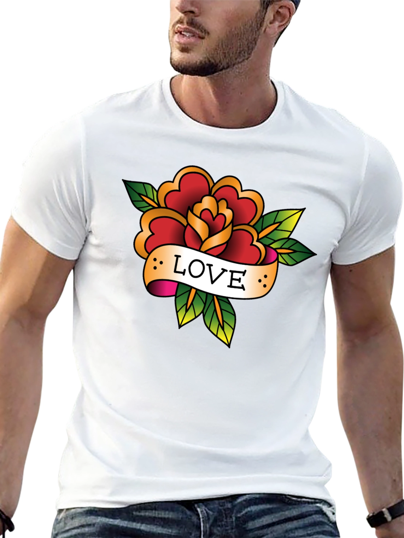 Love Rose Tattoo Style Black Graphic Tee