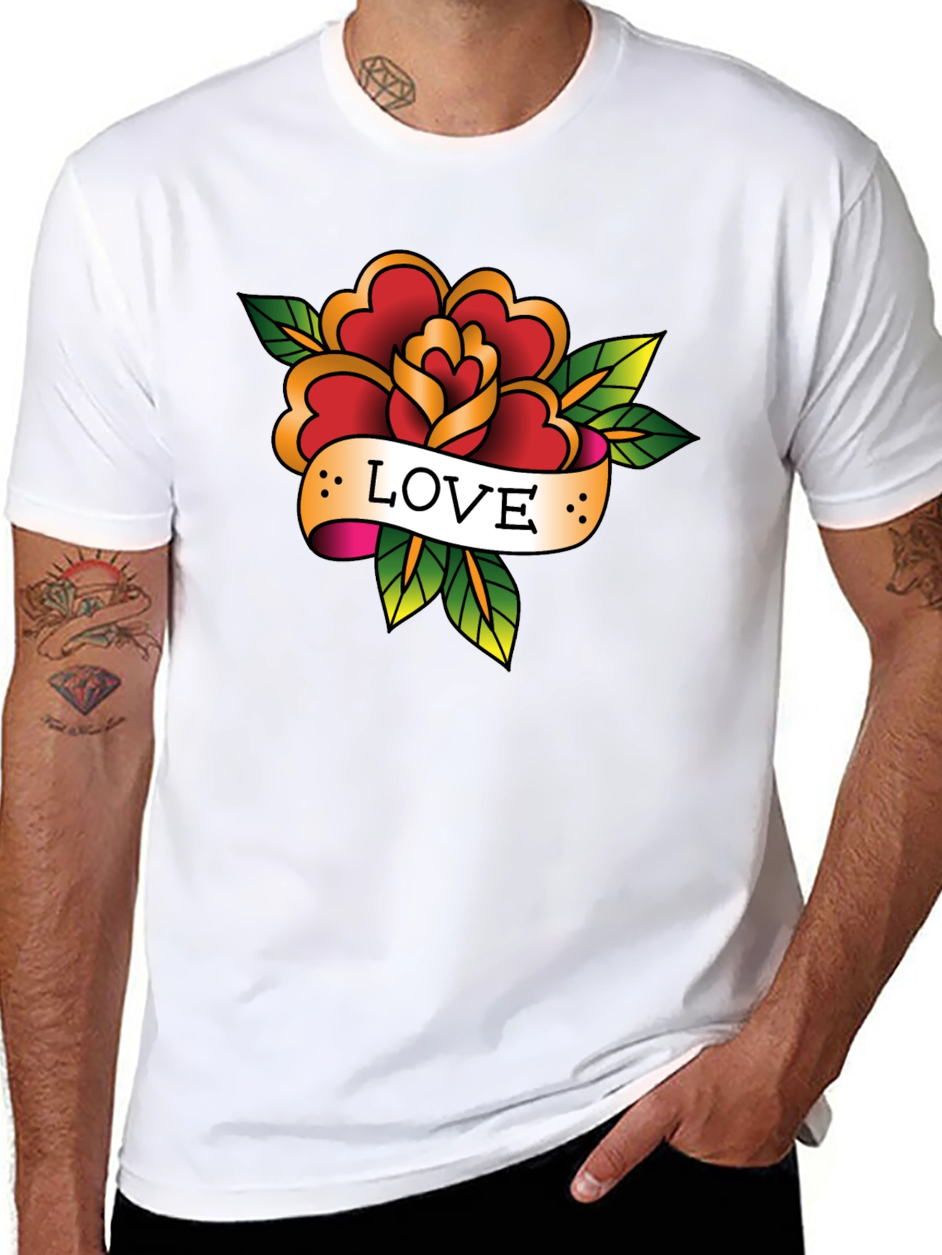 Love Rose Tattoo Style Black Graphic Tee