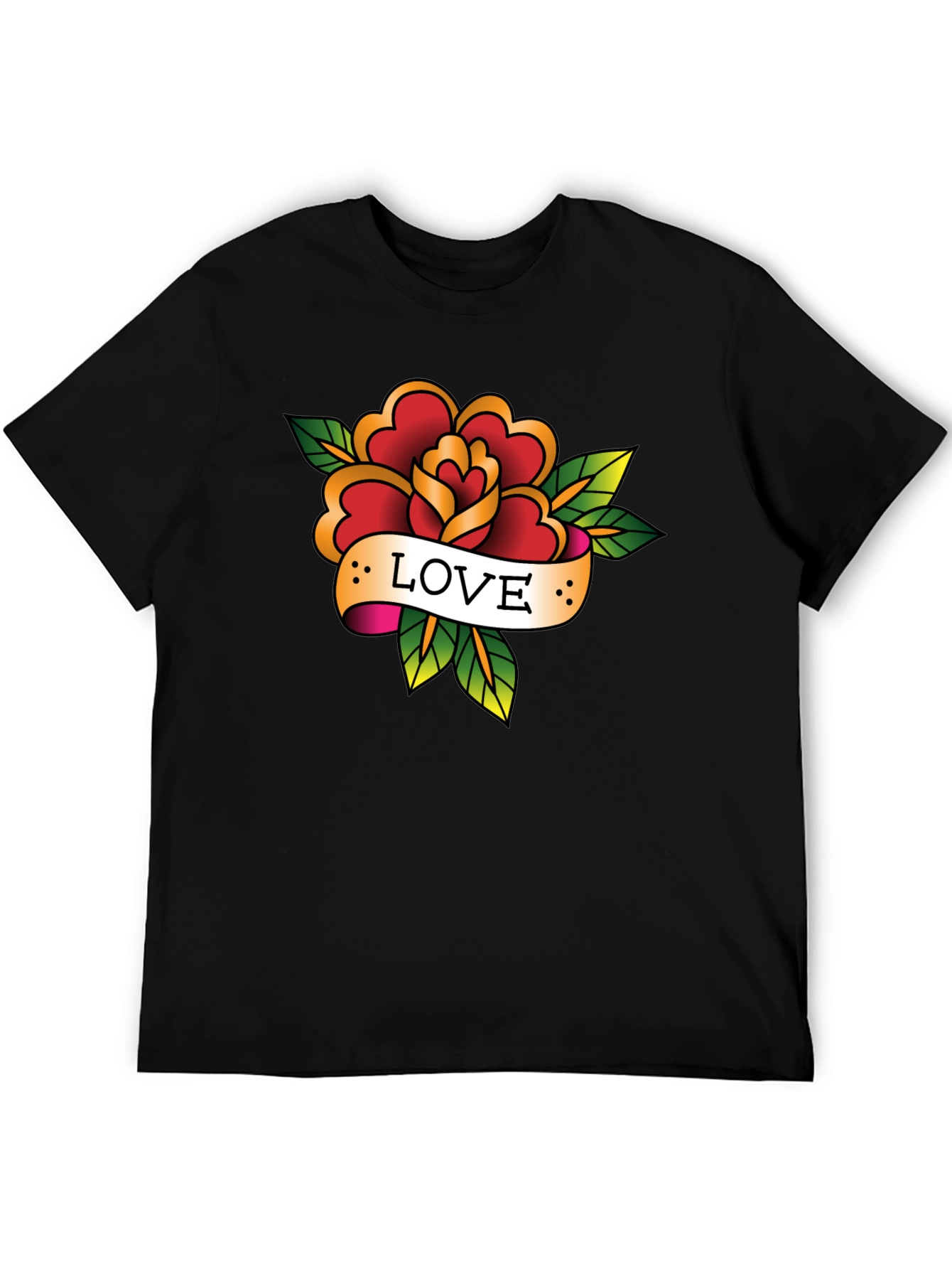 Love Rose Tattoo Style Black Graphic Tee