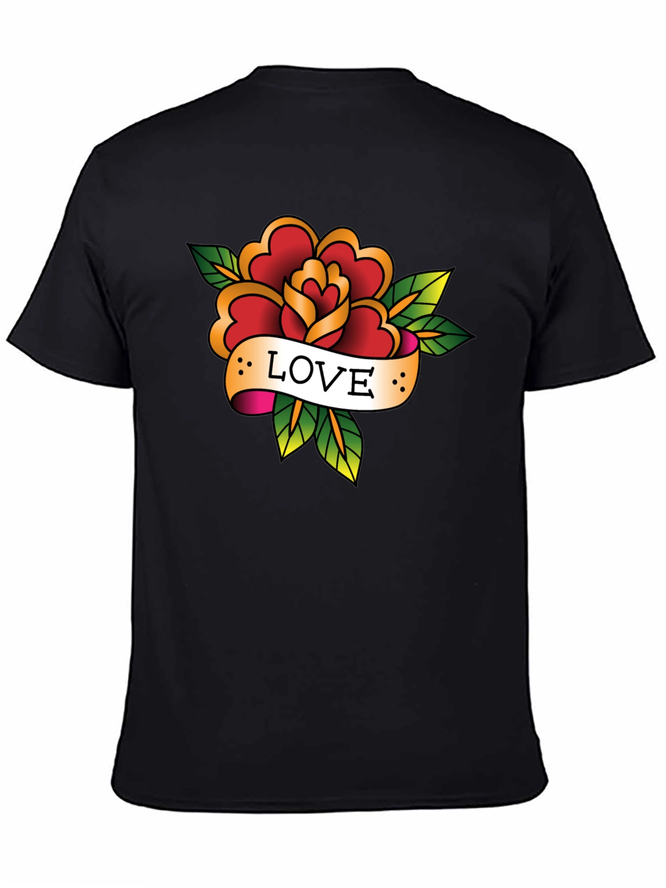 Love Rose Tattoo Style Black Graphic Tee
