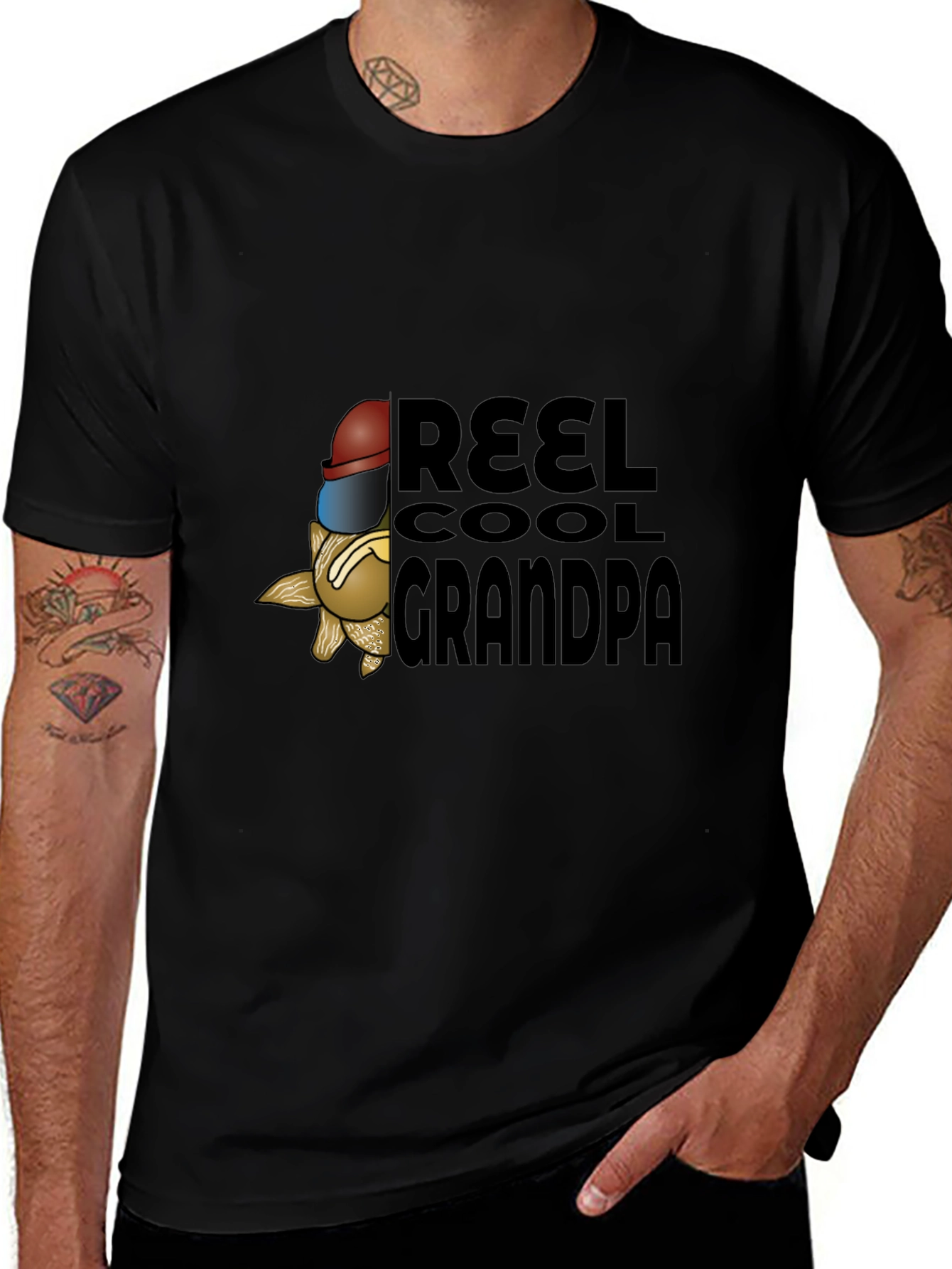 Reel Cool Grandpa Black T-Shirt