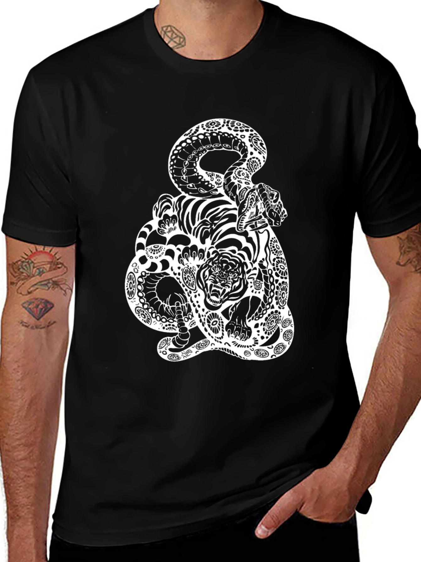 Snake and Tiger Graphic Tee - Black