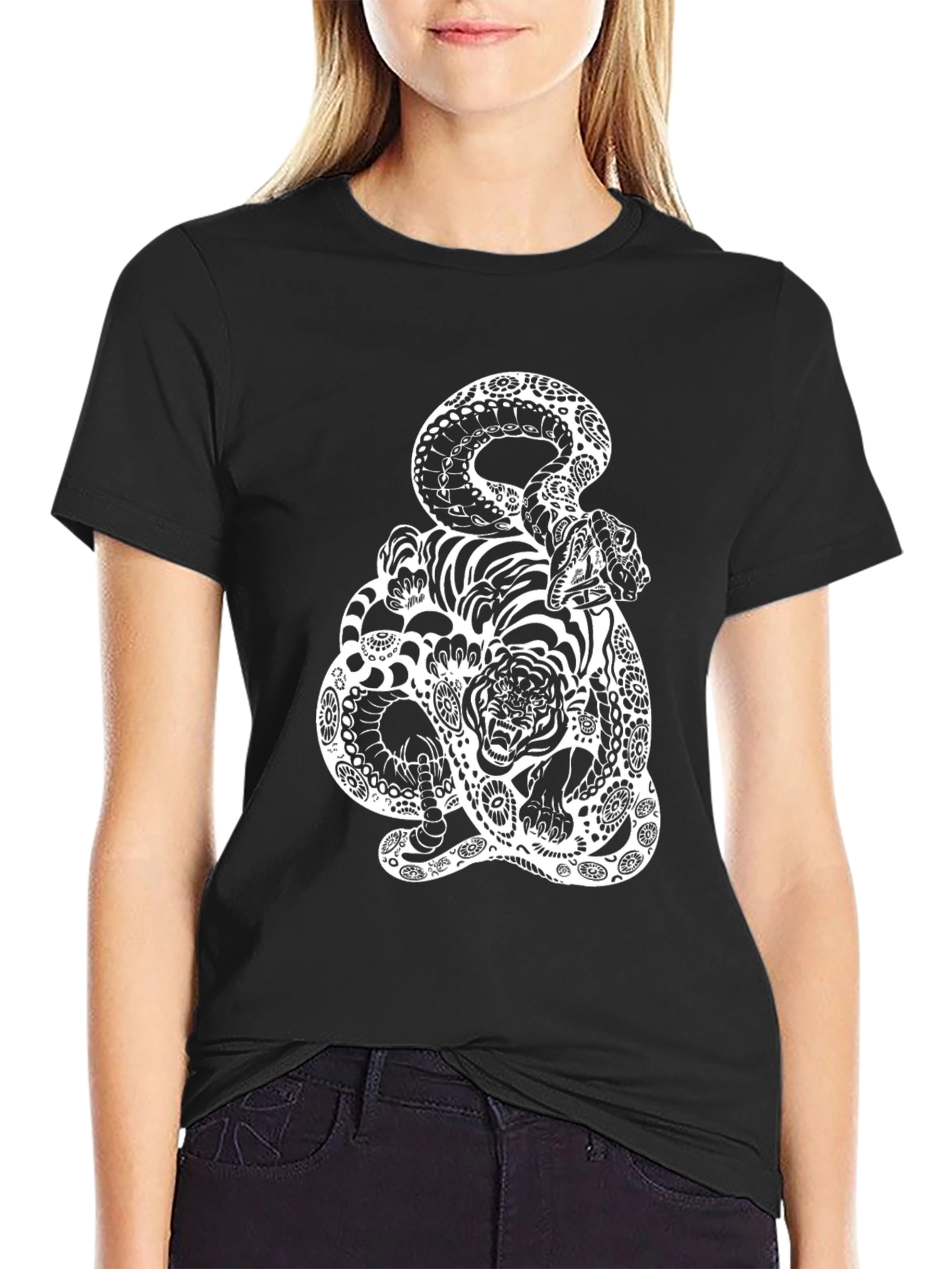 Snake and Tiger Graphic Tee - Black