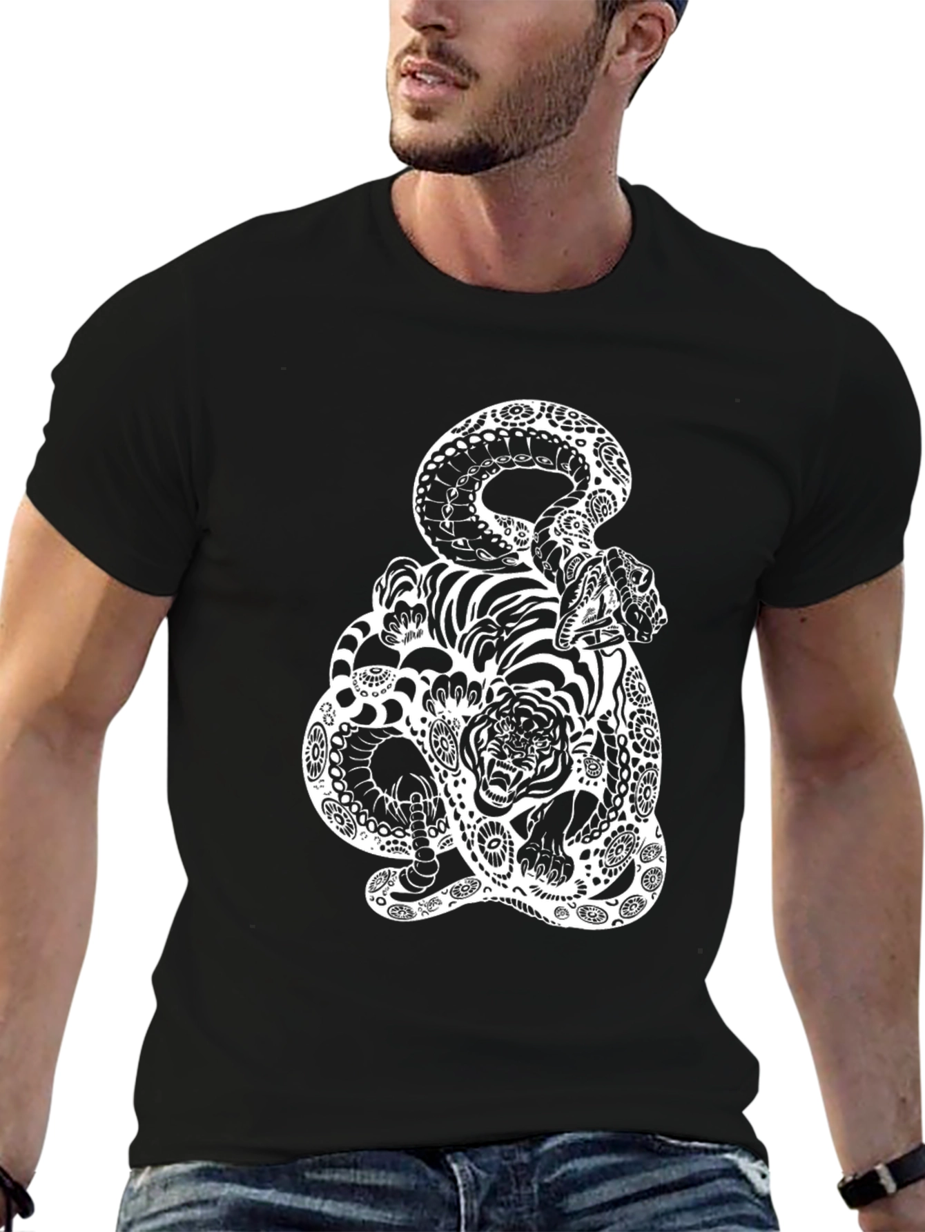 Snake and Tiger Graphic Tee - Black