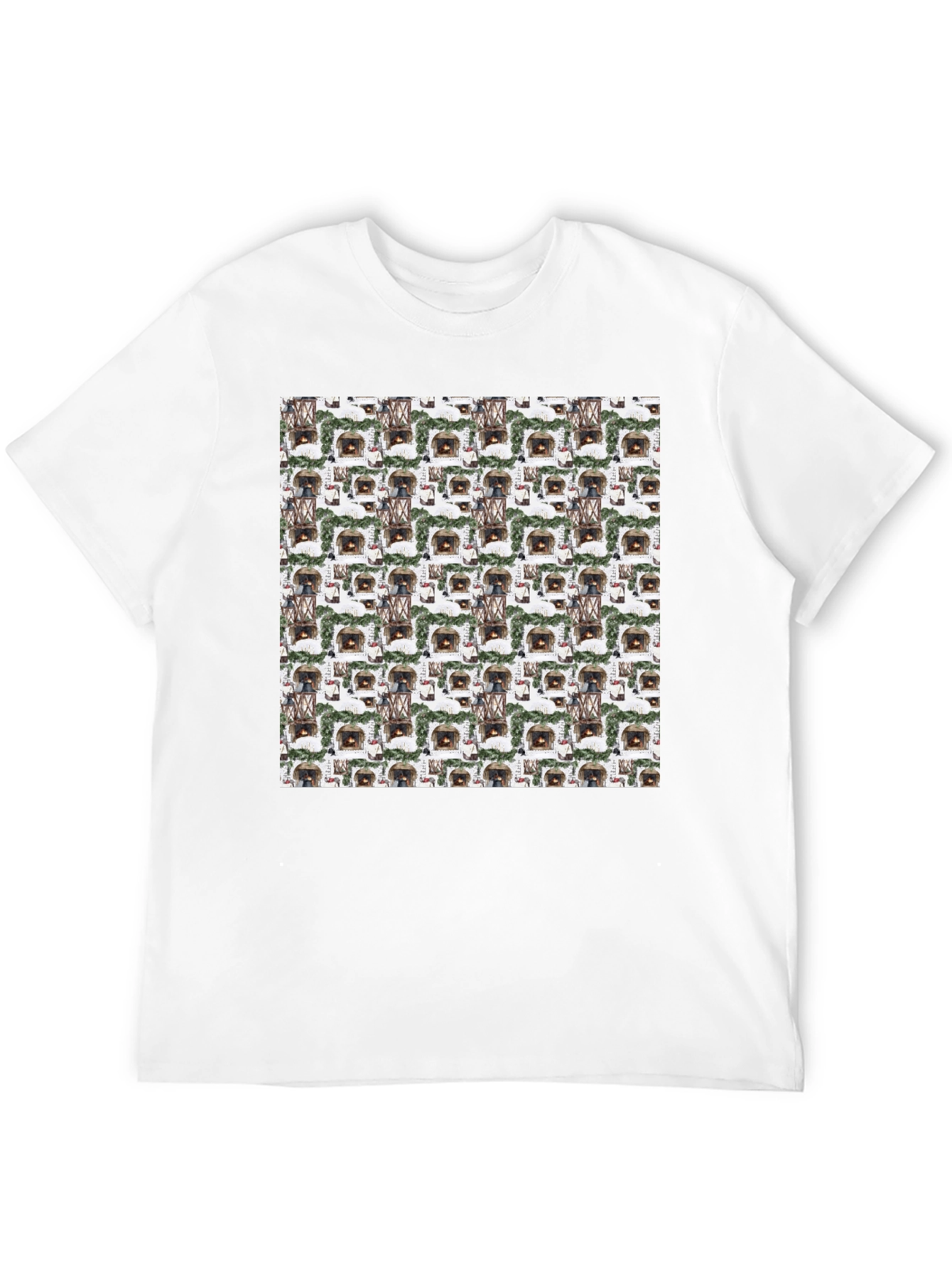 Cozy Fireplace Pattern T-Shirt - Warm & Stylish