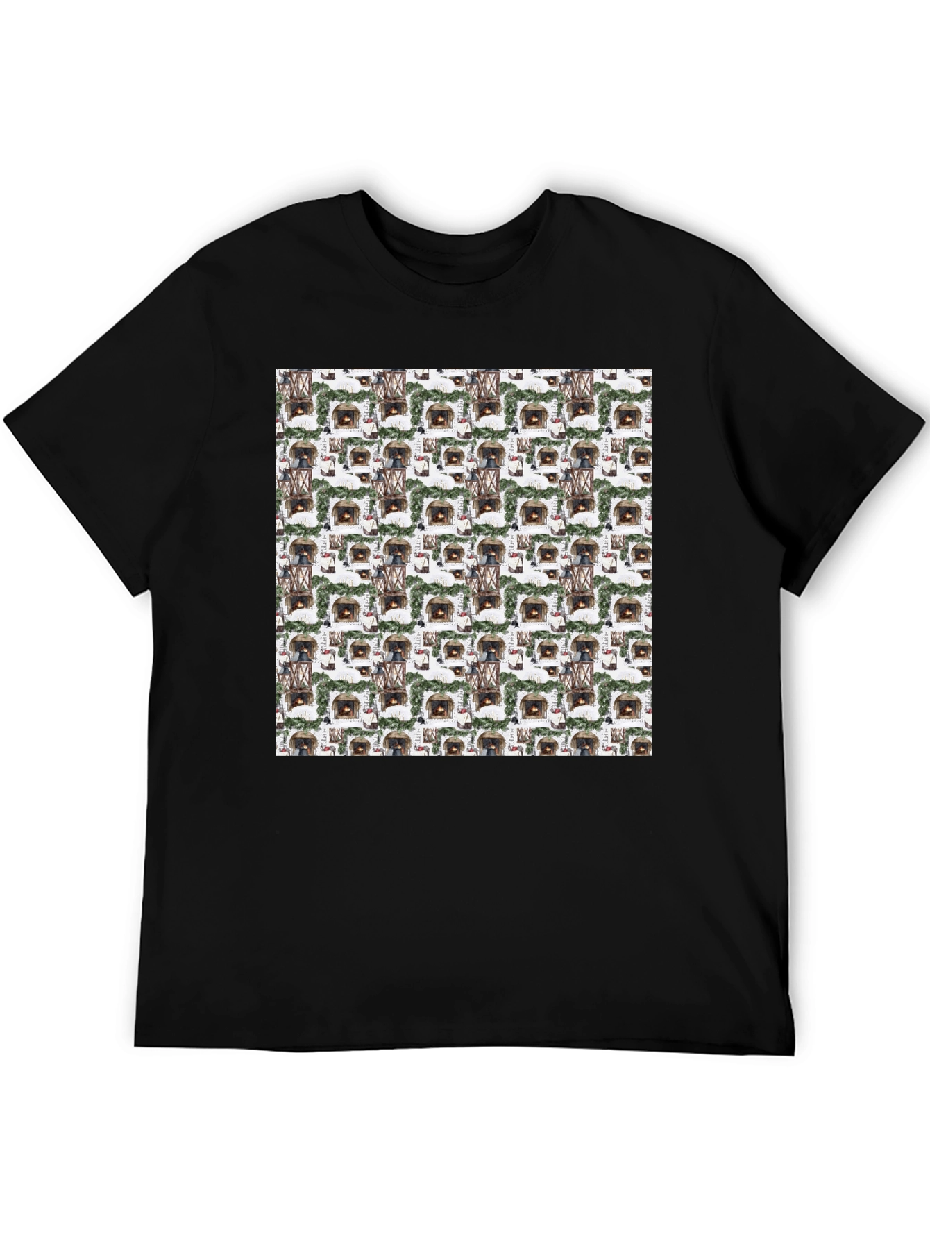 Cozy Fireplace Pattern T-Shirt - Warm & Stylish