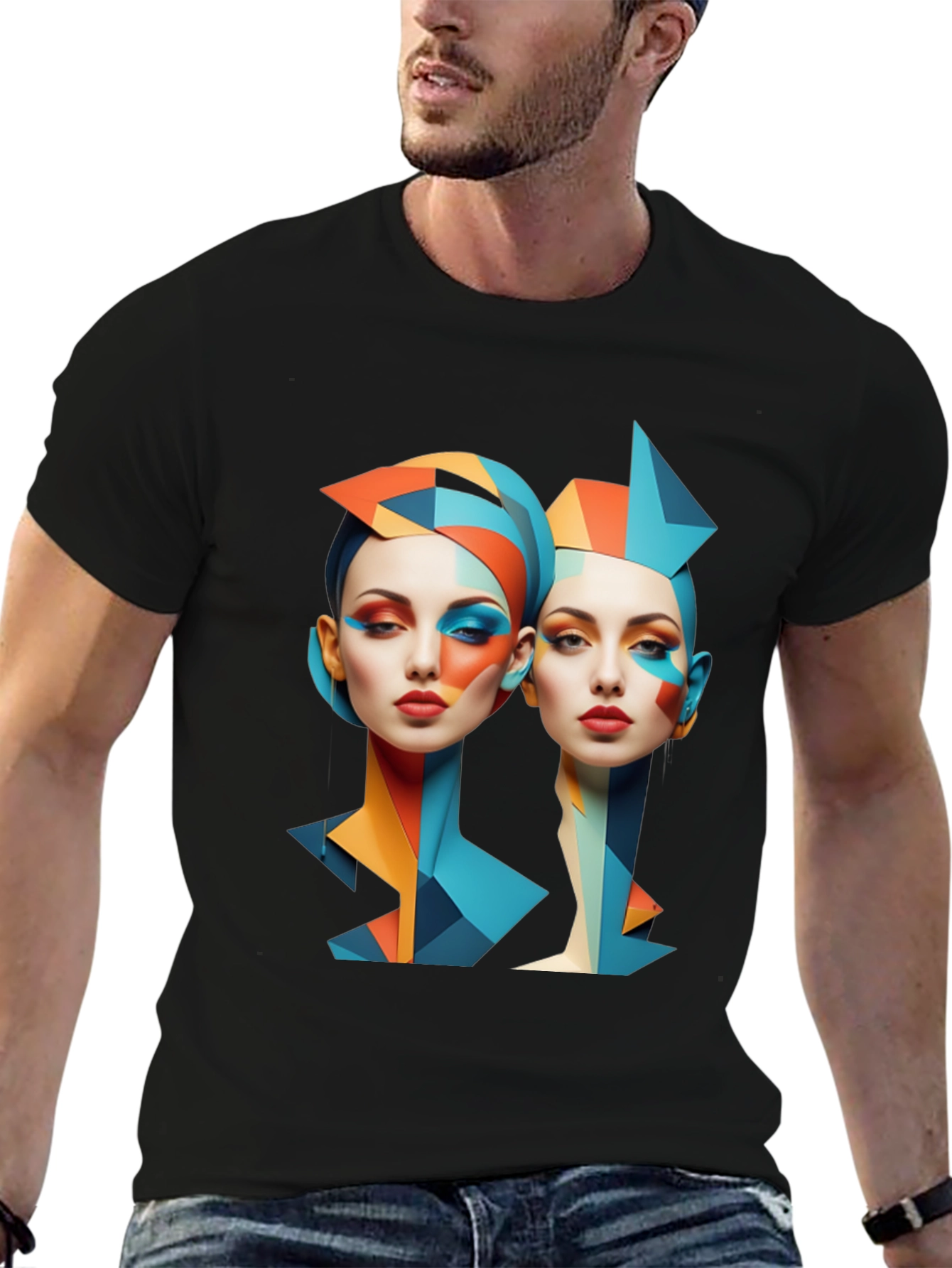 Geometric Women Graphic Tee - Modern Art Shirt