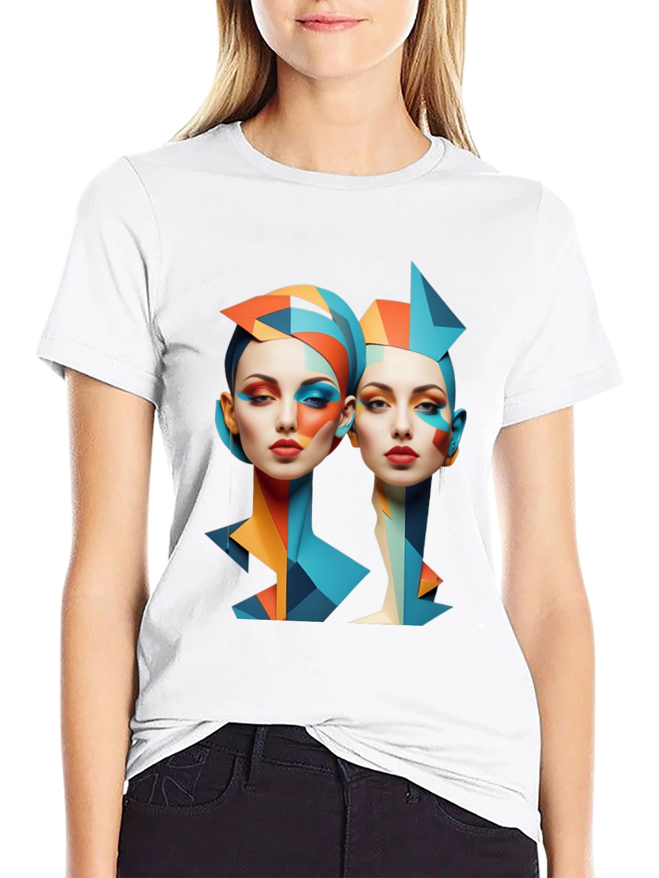Geometric Women Graphic Tee - Modern Art Shirt