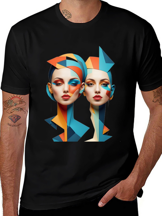 Geometric Women Graphic Tee - Modern Art Shirt