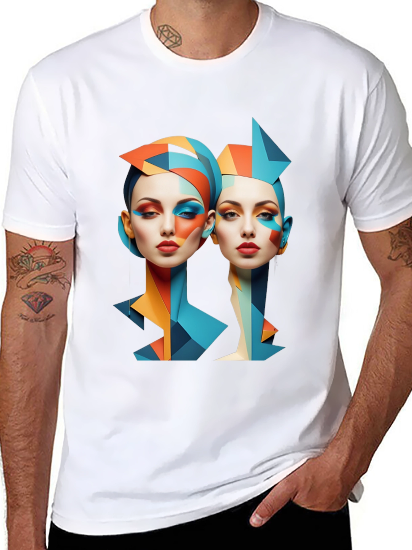 Geometric Women Graphic Tee - Modern Art Shirt
