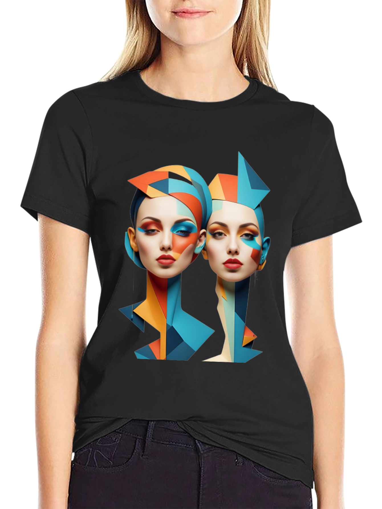 Geometric Women Graphic Tee - Modern Art Shirt