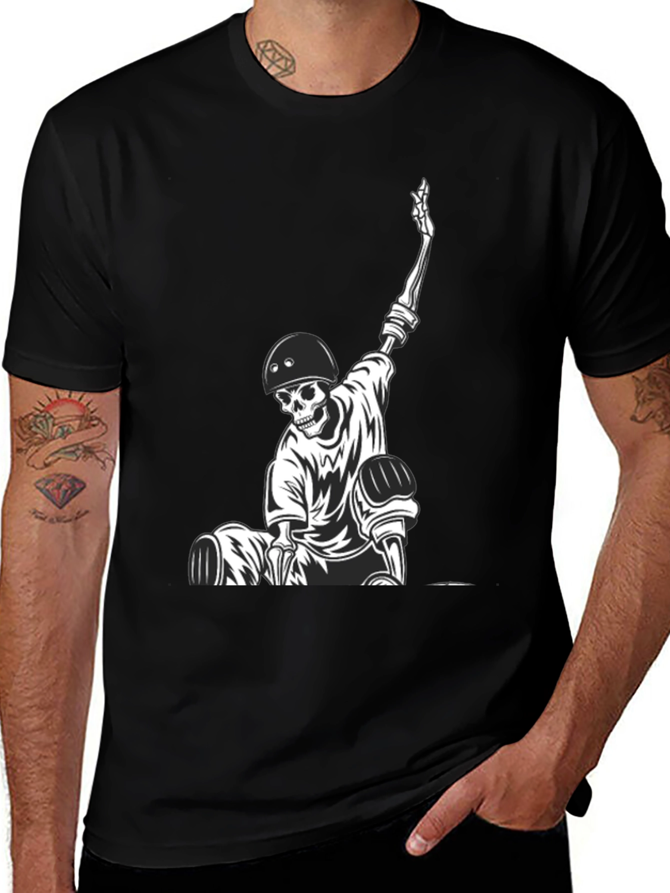 Skeleton Skateboarder Graphic Tee - Cool Black T-Shirt