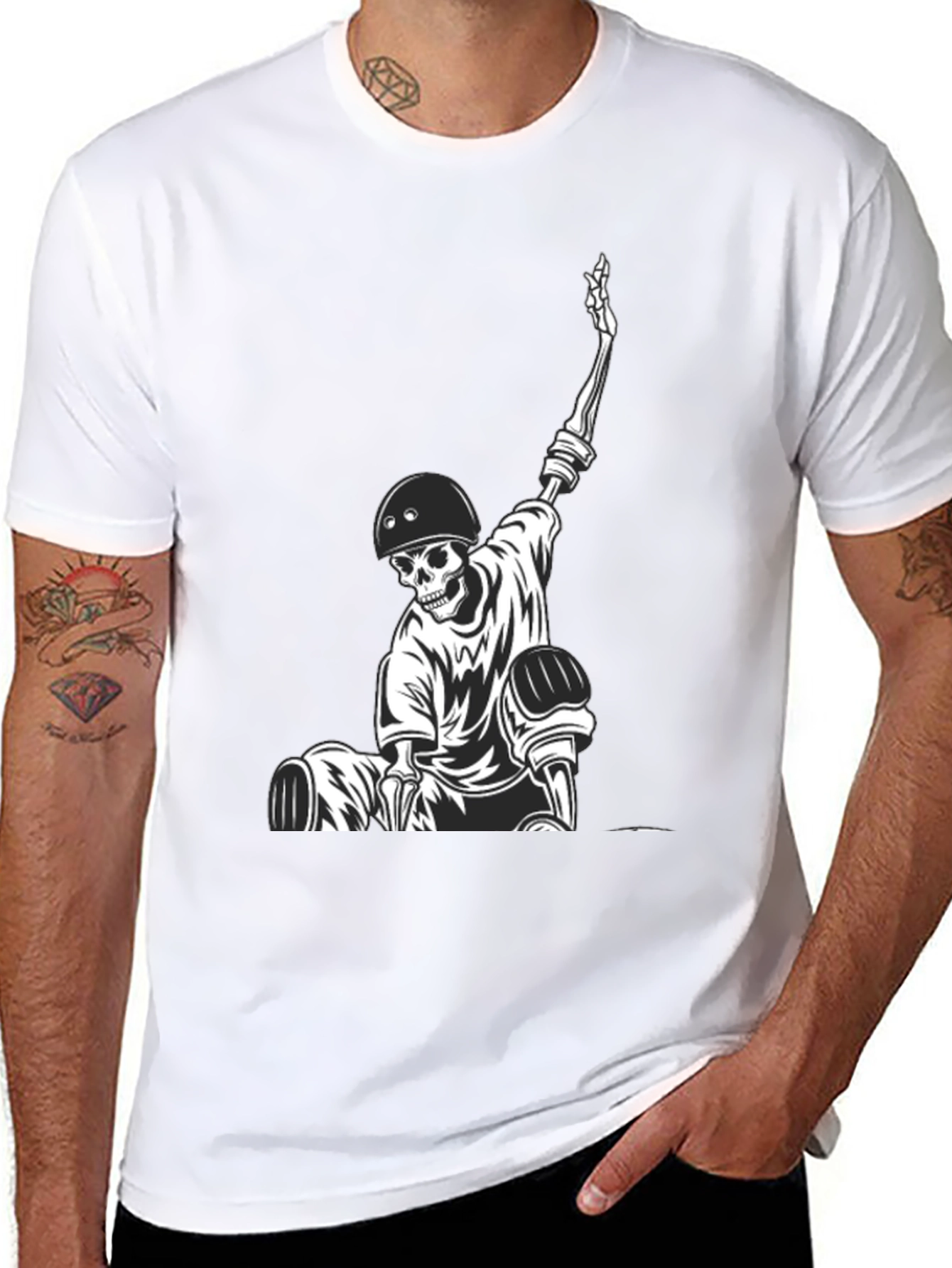 Skeleton Skateboarder Graphic Tee - Cool Black T-Shirt