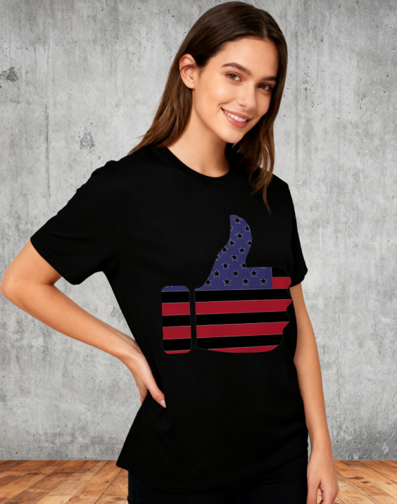 American Flag Thumbs Up Graphic T-Shirt - Trendy Patriotic Casual Tee