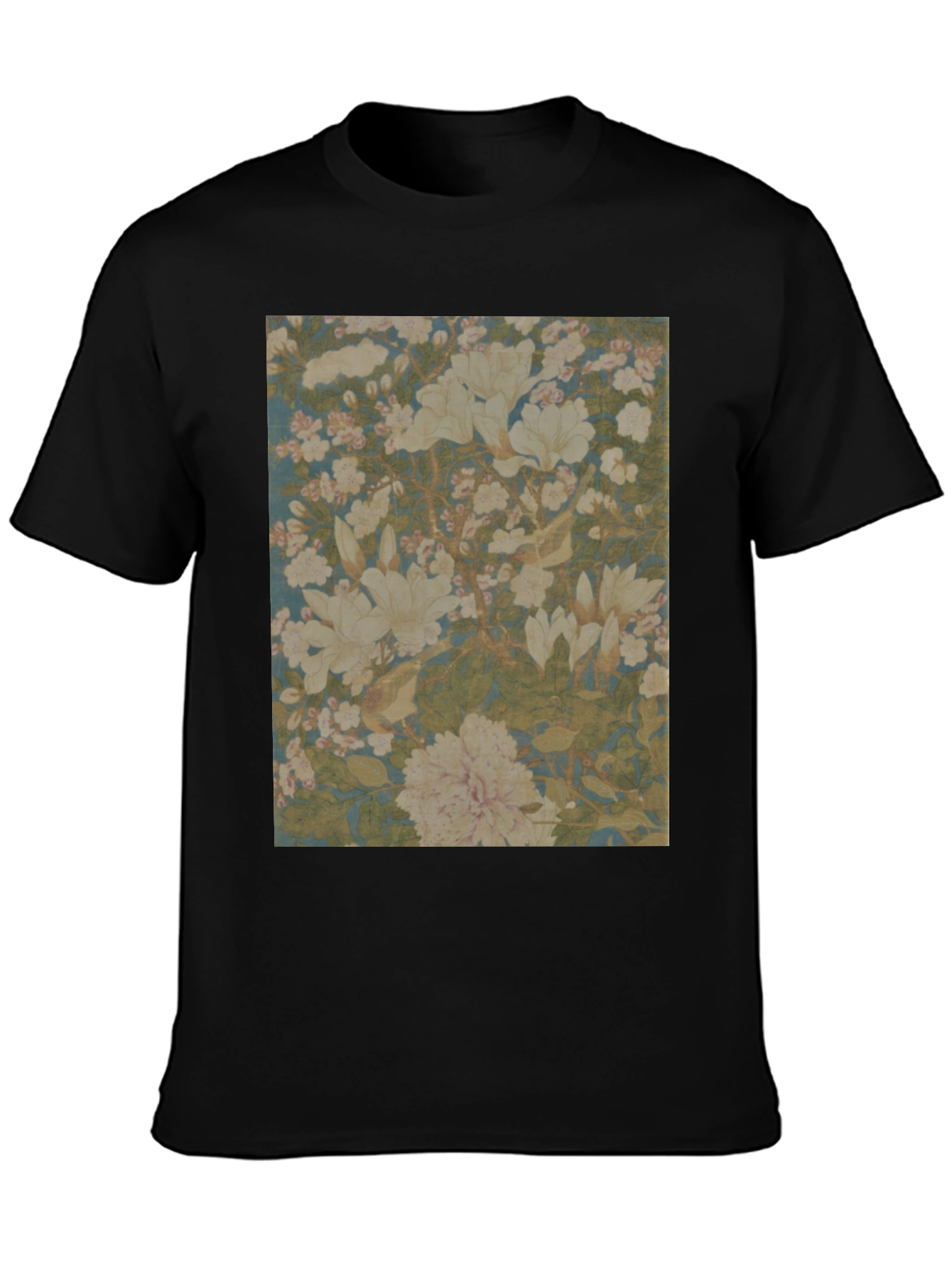 Floral Print Tee - Black Cotton Casual Wear