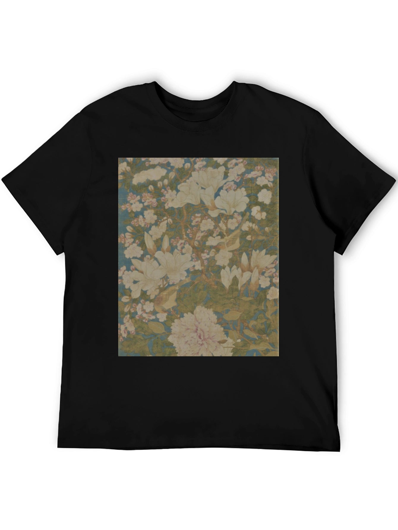 Floral Print Tee - Black Cotton Casual Wear