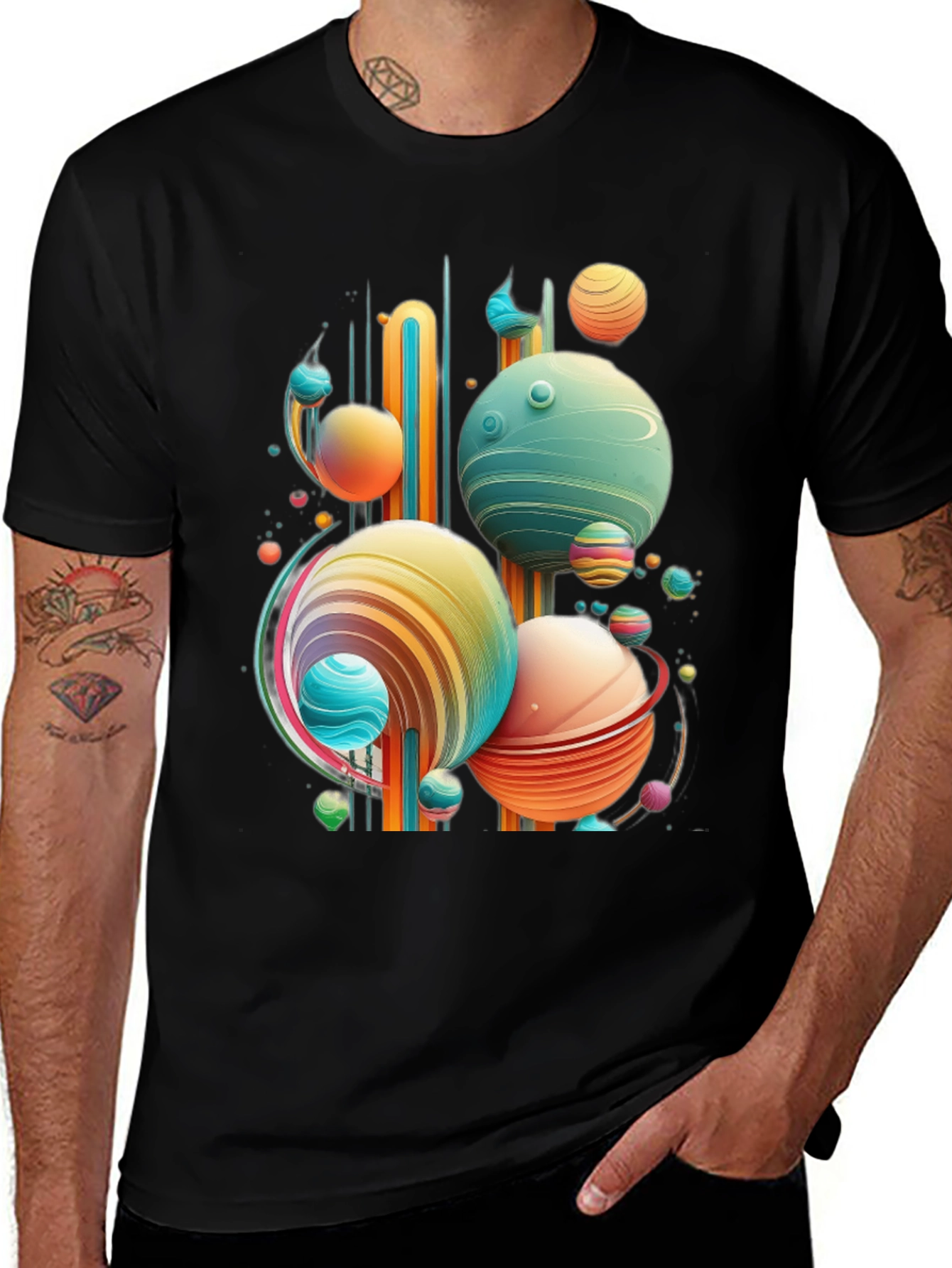 Abstract Planet Graphic Tee - Trendy Space Design