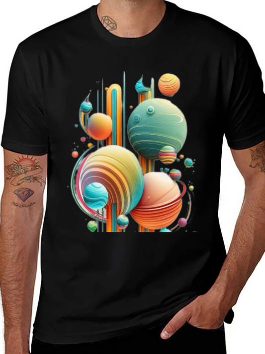 Abstract Planet Graphic Tee - Trendy Space Design