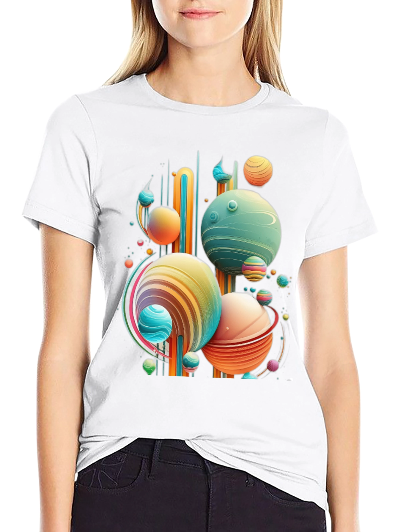 Abstract Planet Graphic Tee - Trendy Space Design