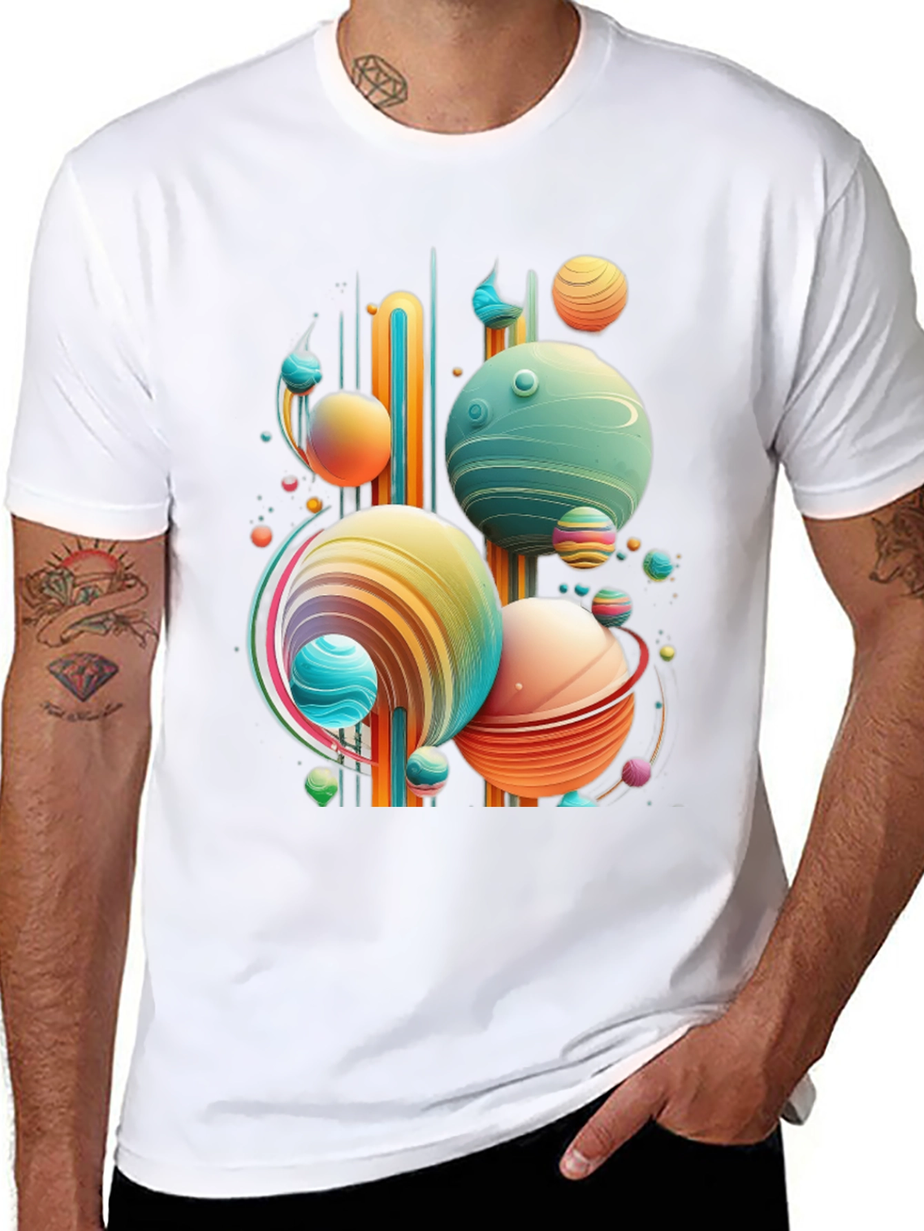 Abstract Planet Graphic Tee - Trendy Space Design