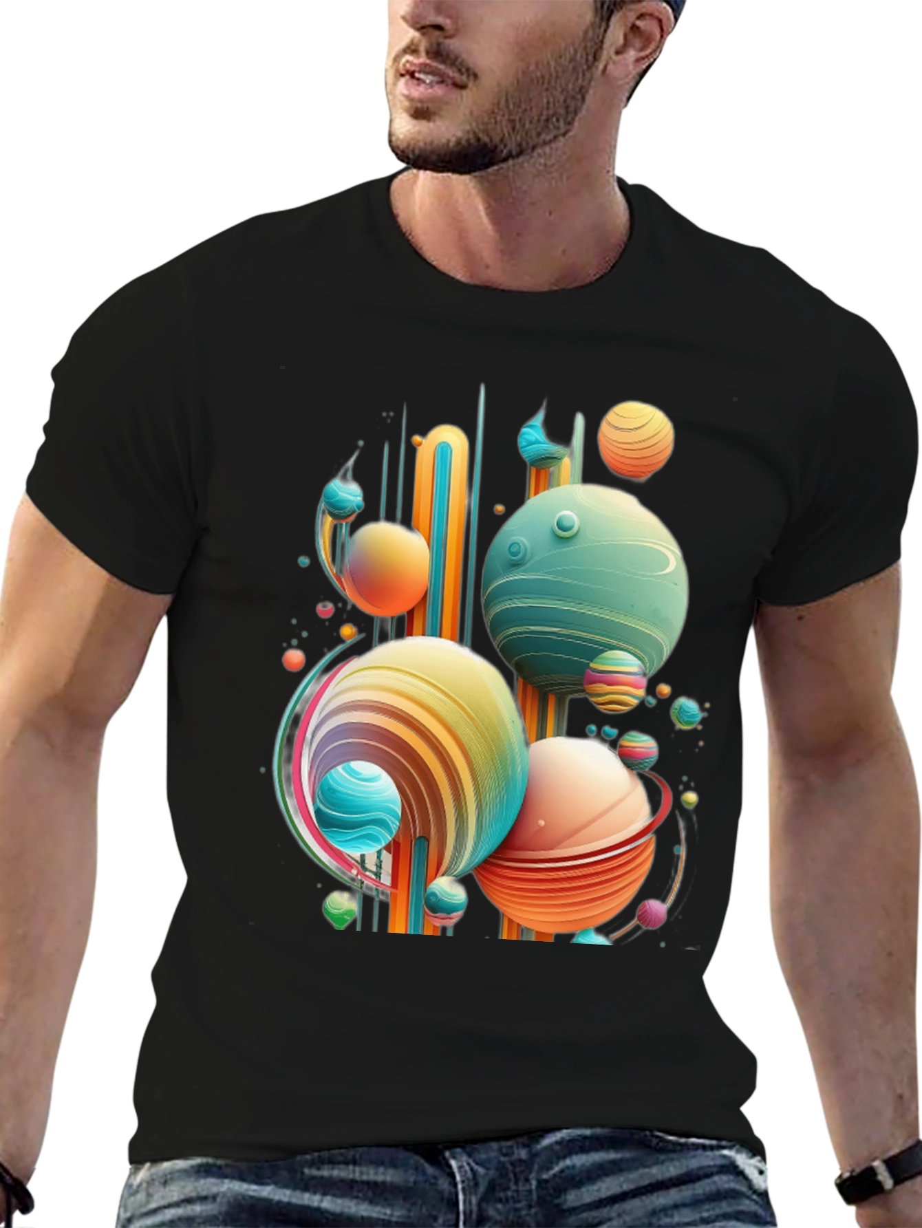 Abstract Planet Graphic Tee - Trendy Space Design