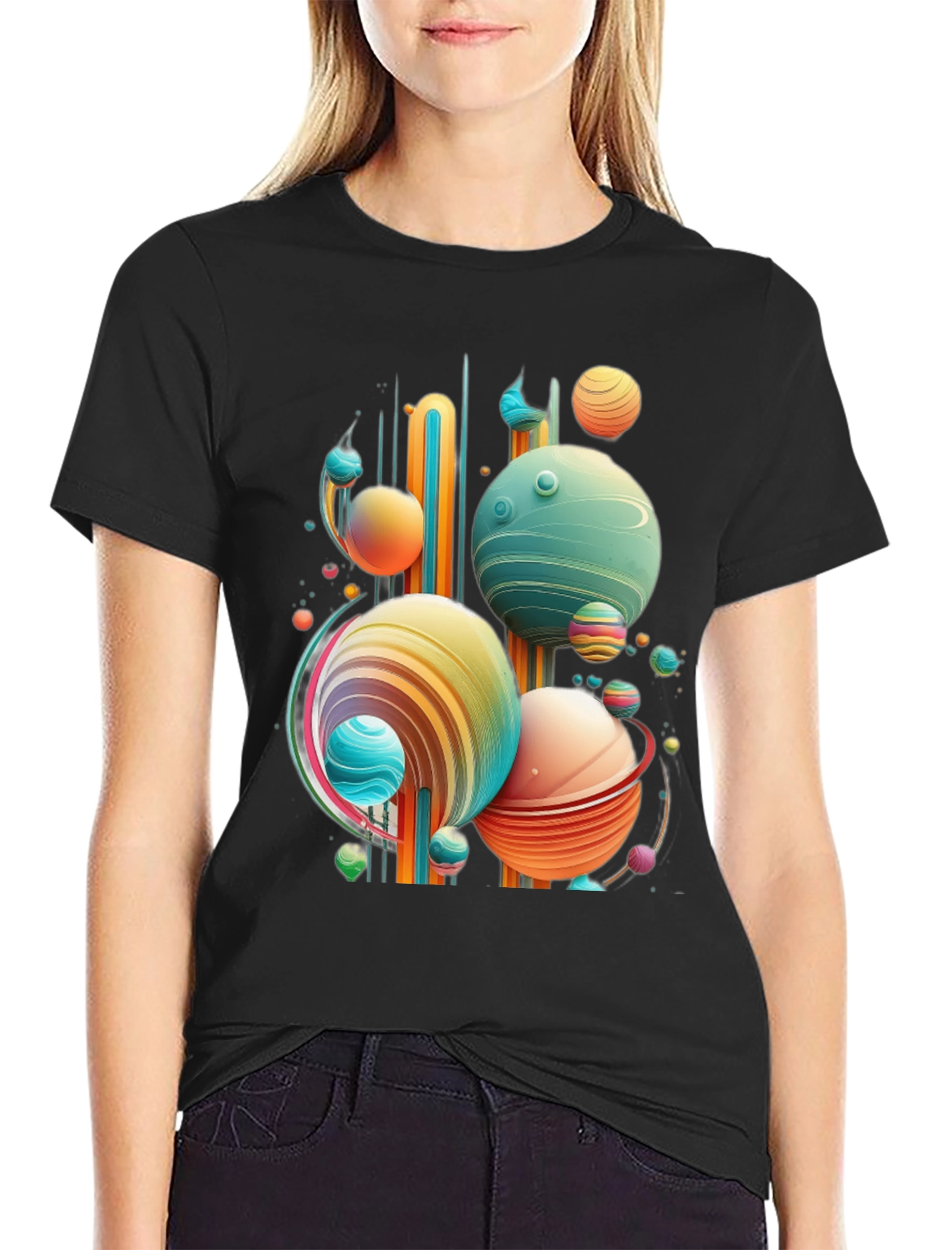 Abstract Planet Graphic Tee - Trendy Space Design
