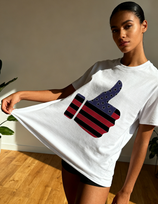 American Flag Thumbs Up Graphic T-Shirt - Trendy Patriotic Casual Tee