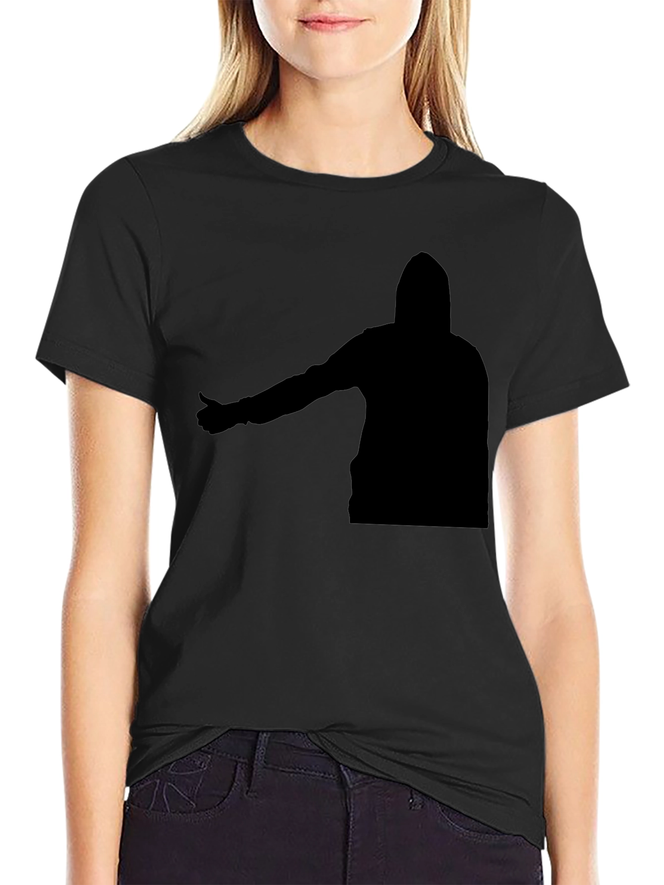 Black T-Shirt with Abstract Hooded Silhouette Graphic
