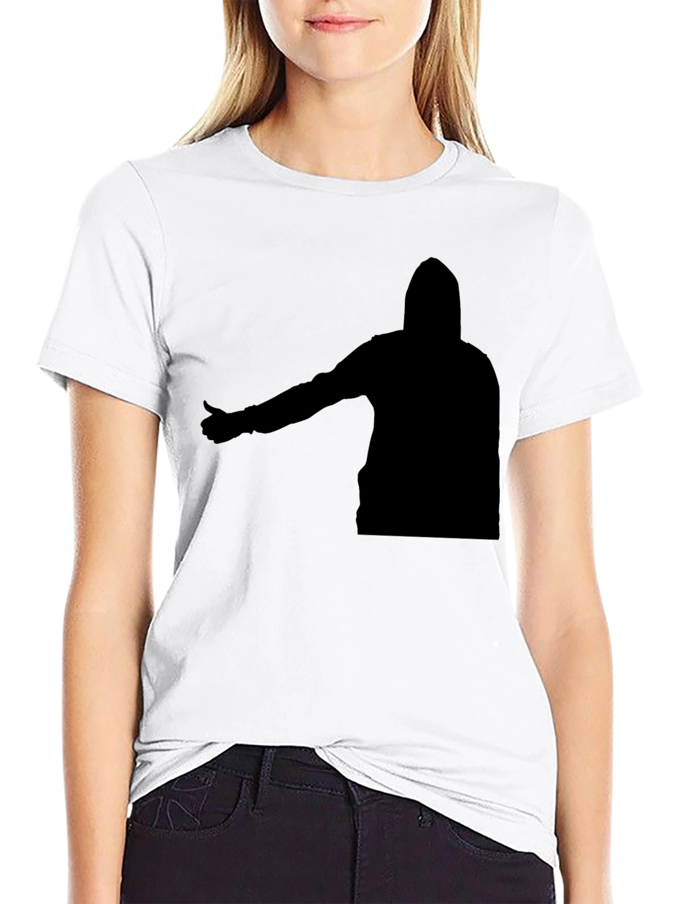 Black T-Shirt with Abstract Hooded Silhouette Graphic