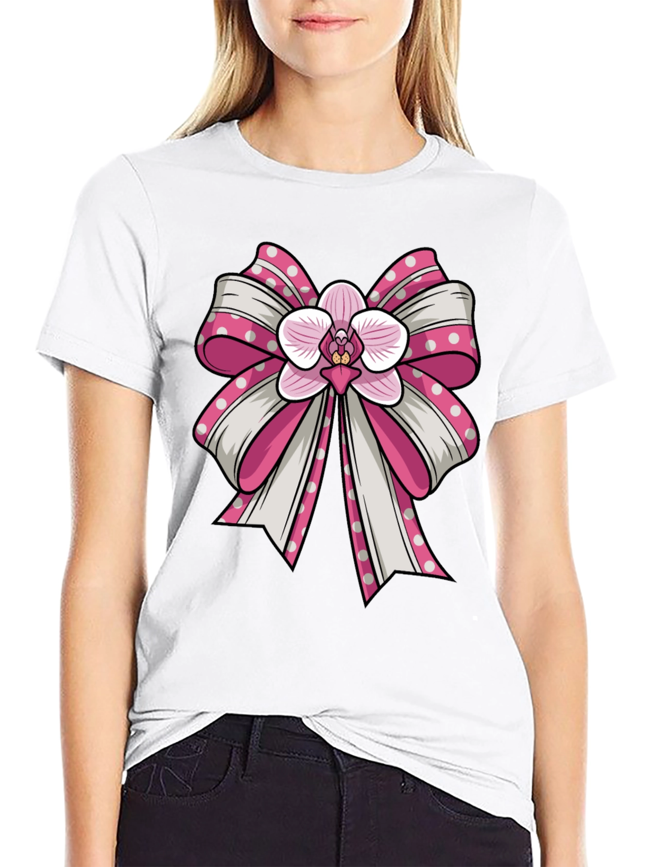 Orchid Bow Graphic Tee - Stylish Unisex T-Shirt