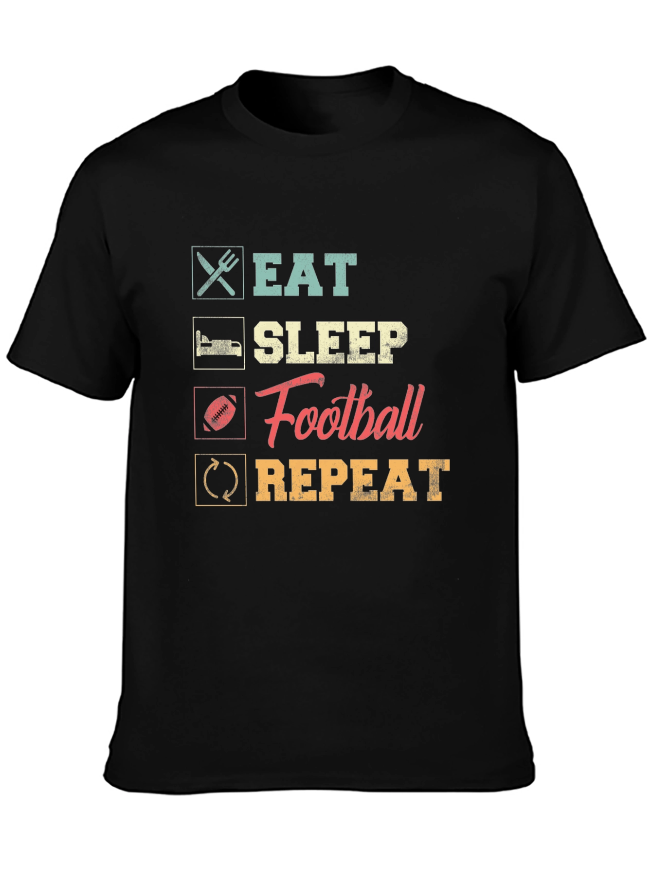 Eat Sleep Football Repeat Black Tee
