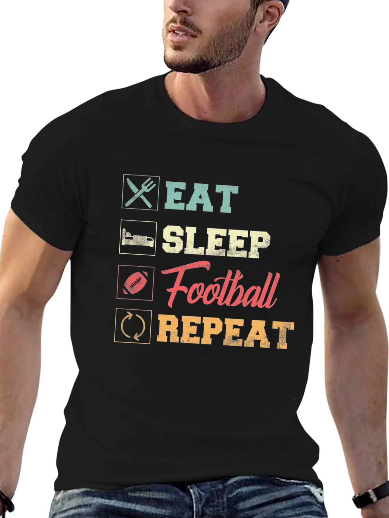 Eat Sleep Football Repeat Black Tee