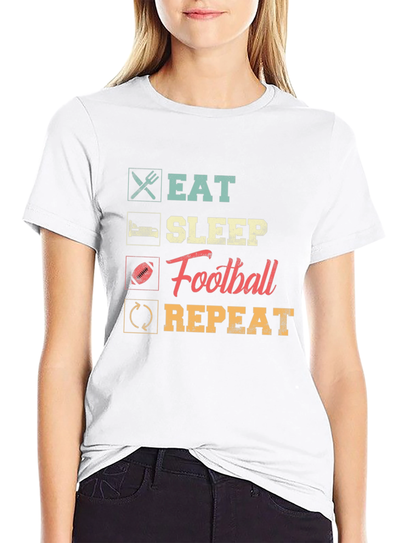 Eat Sleep Football Repeat Black Tee