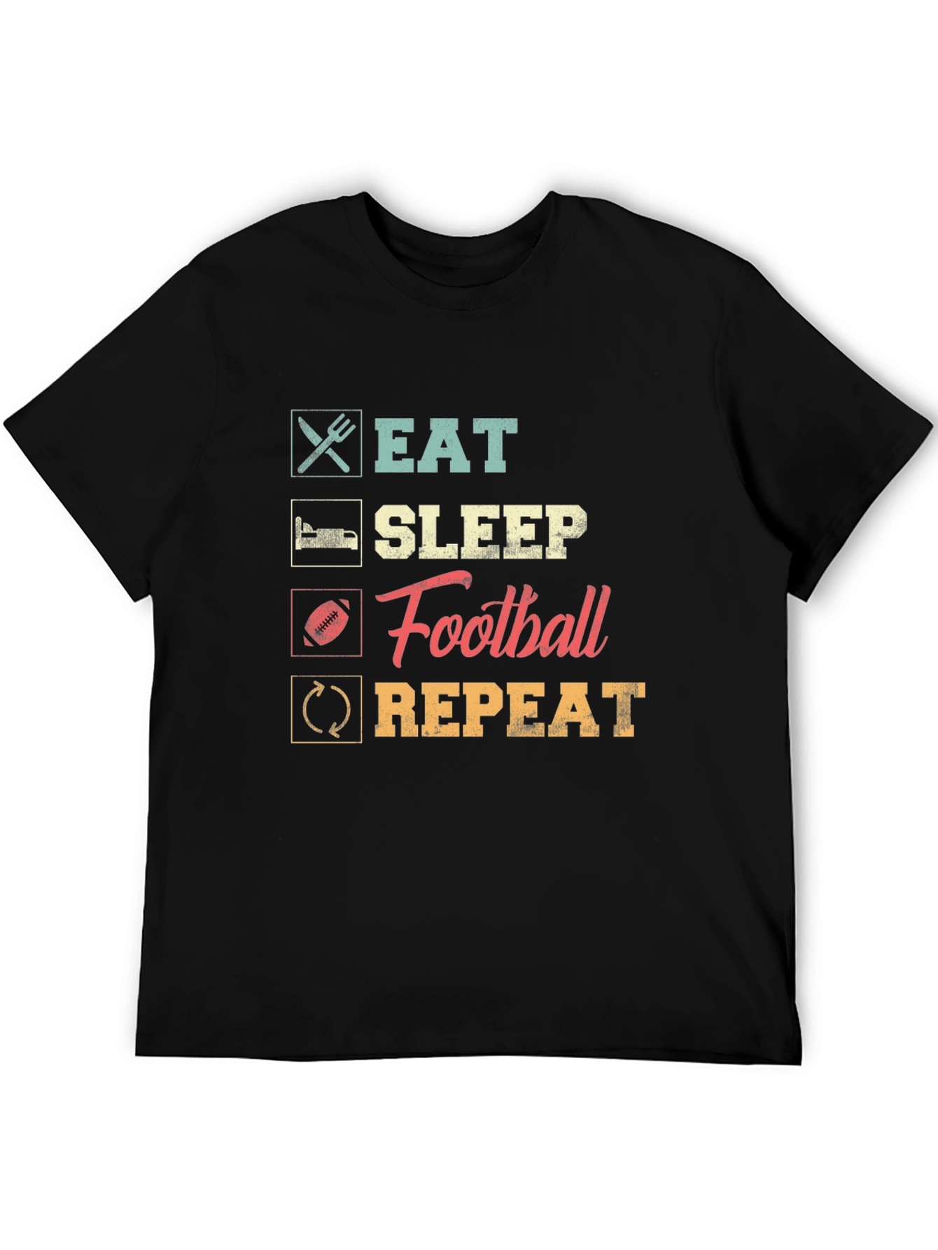 Eat Sleep Football Repeat Black Tee