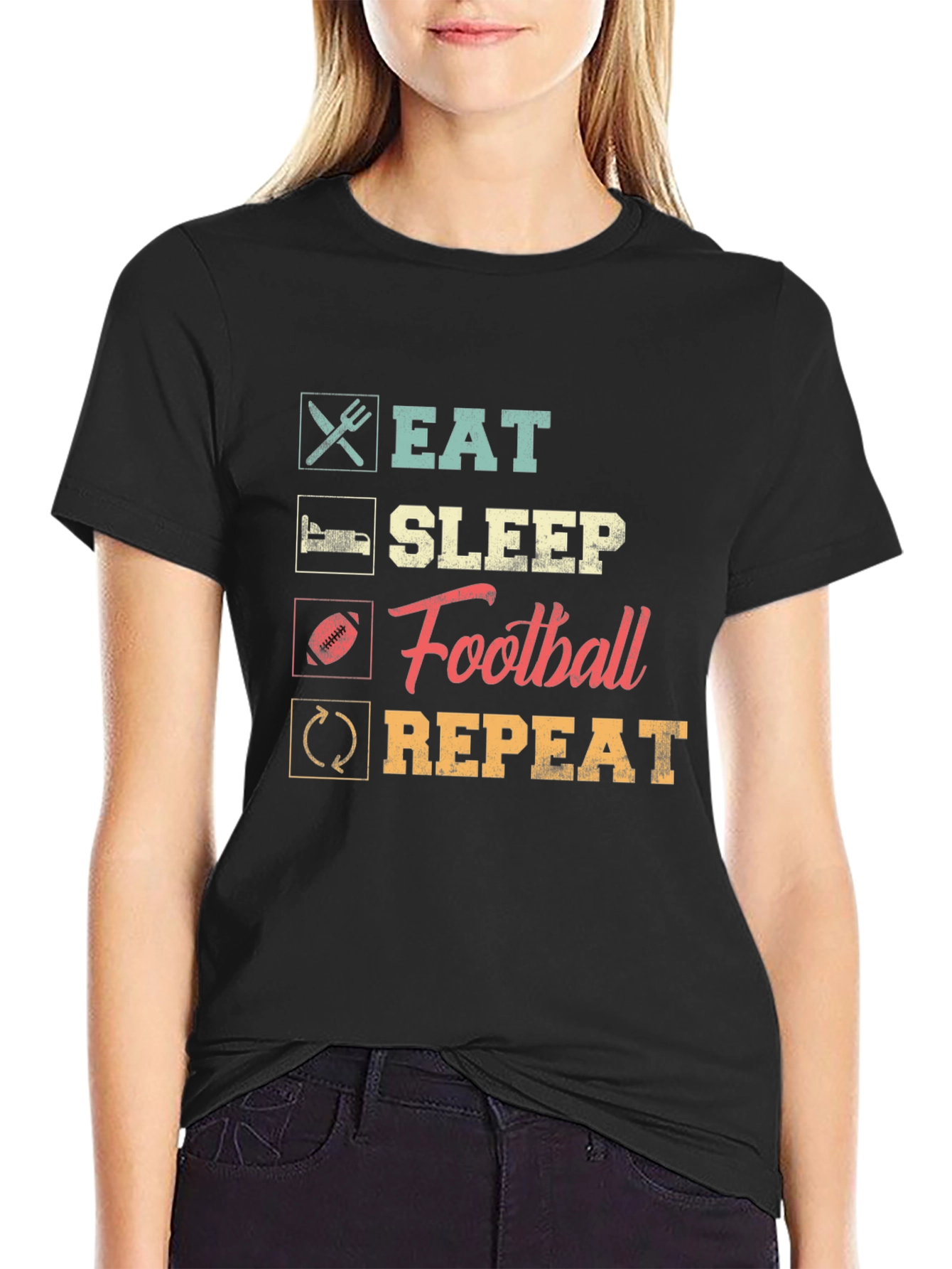 Eat Sleep Football Repeat Black Tee