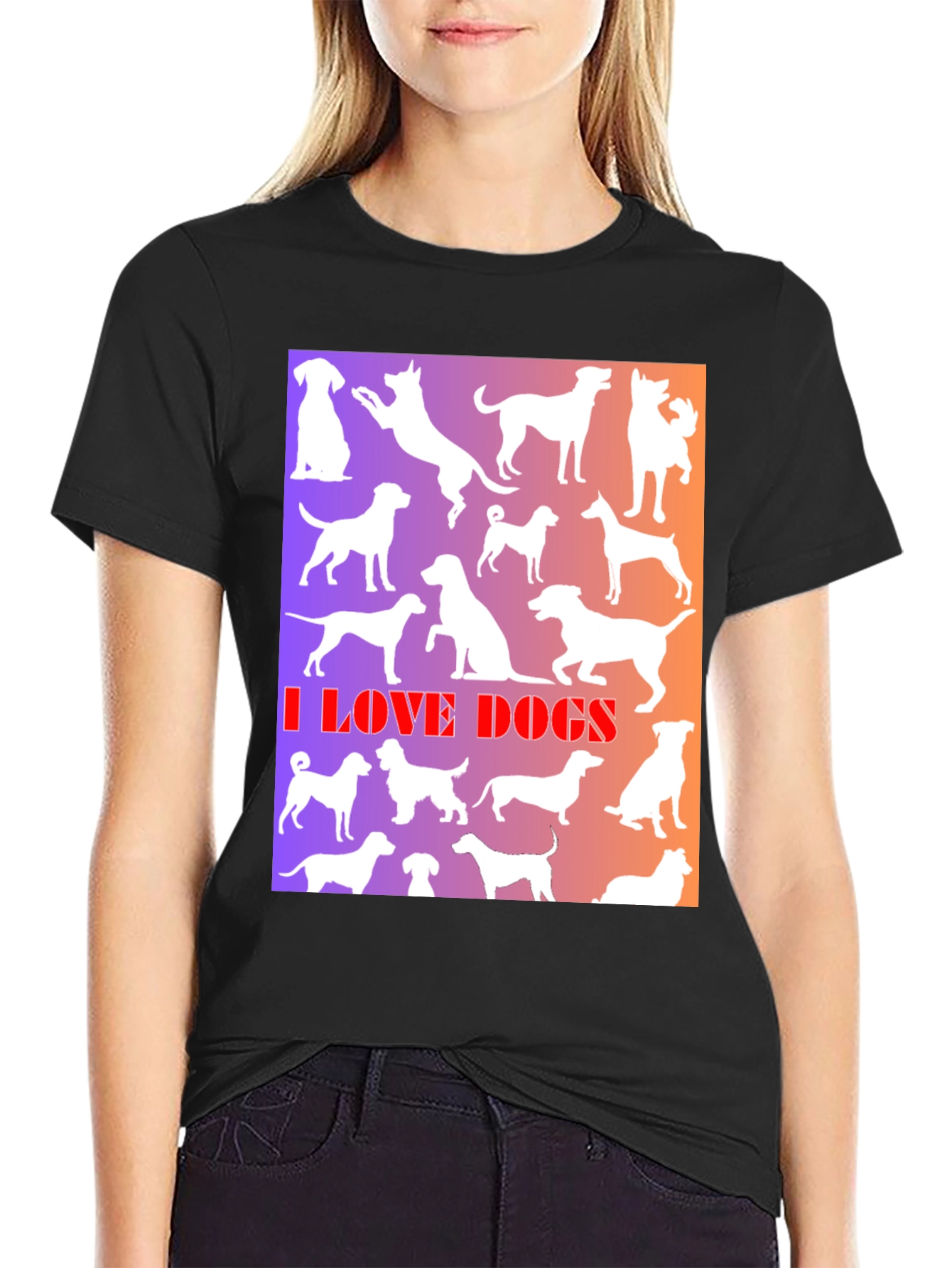 I Love Dogs Graphic Print T-Shirt