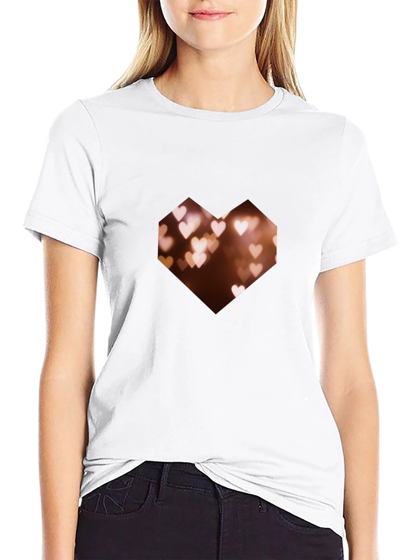 Geometric Heart Bokeh Graphic Black Tee