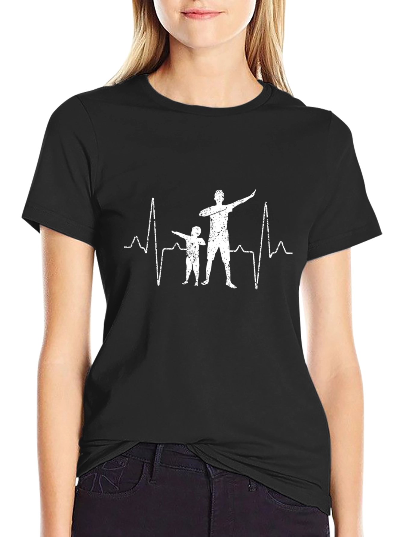 Father & Son Dabbing Heartbeat T-Shirt - Black