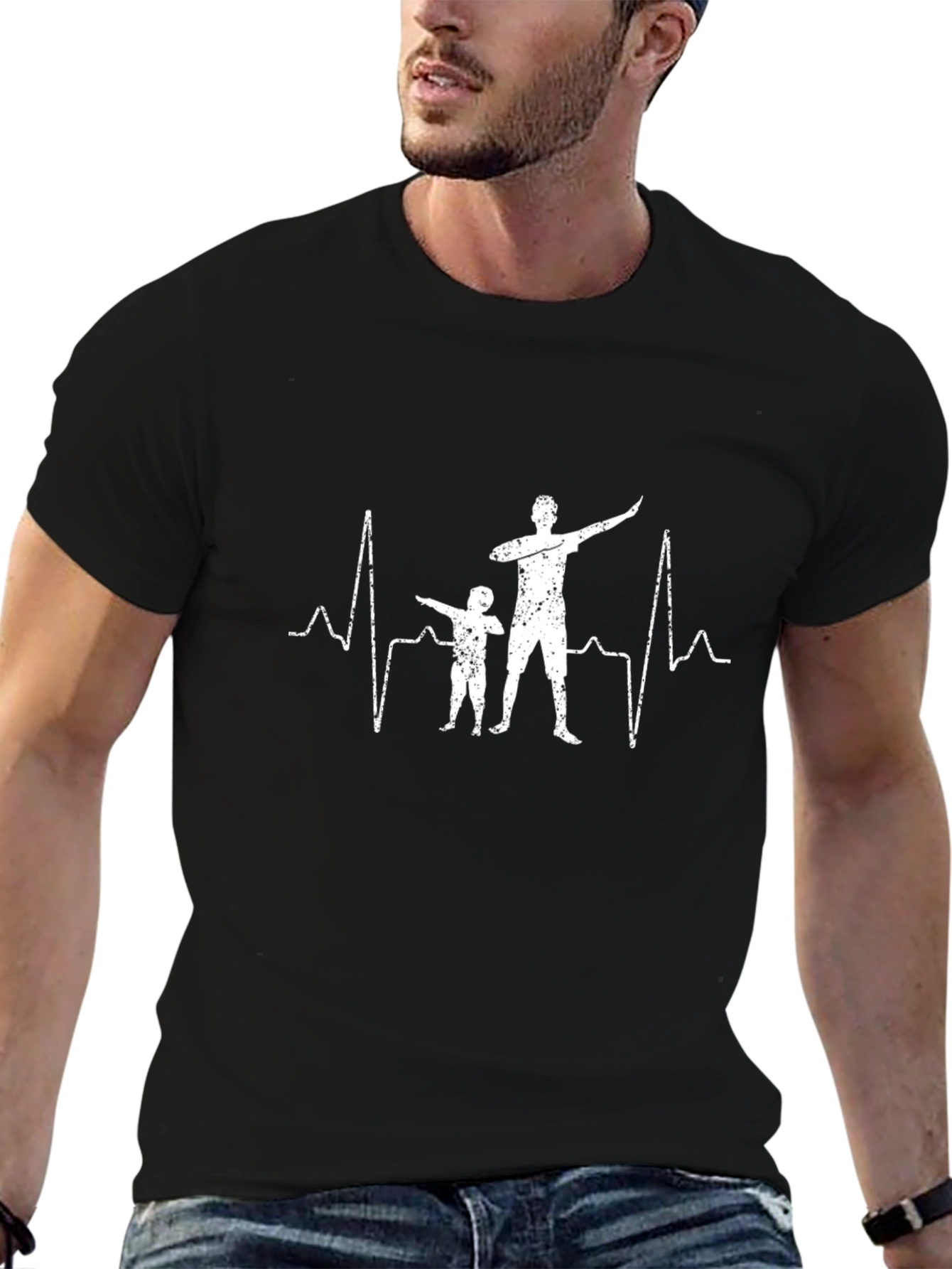 Father & Son Dabbing Heartbeat T-Shirt - Black