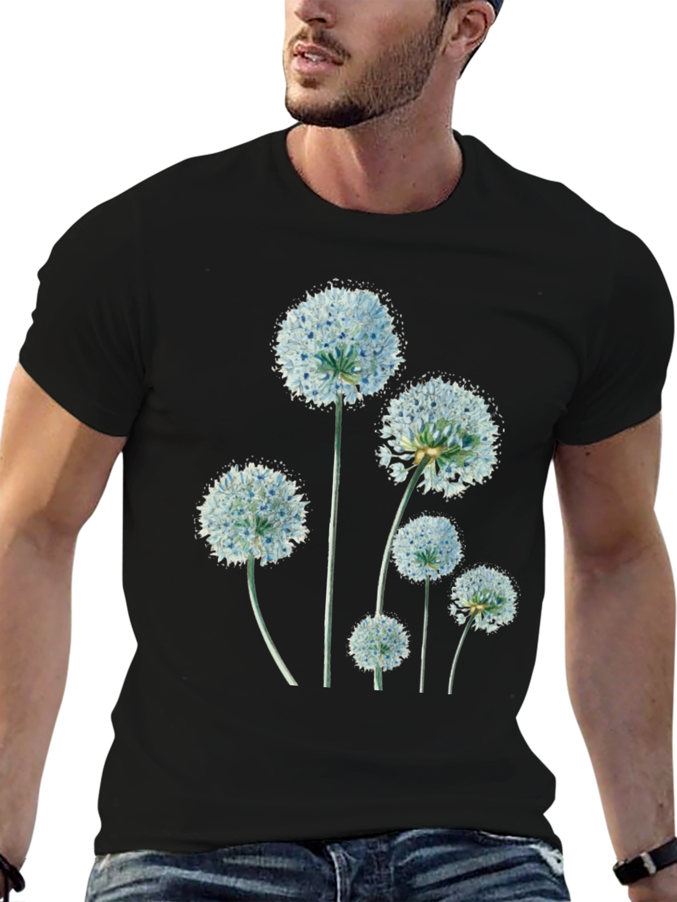 Floral Print Black Crew Neck T-Shirt
