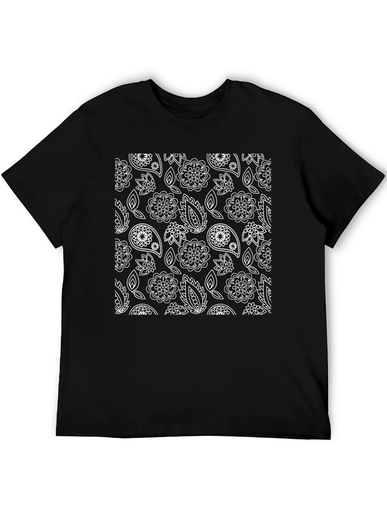 Floral Paisley Patterned Black T-Shirt