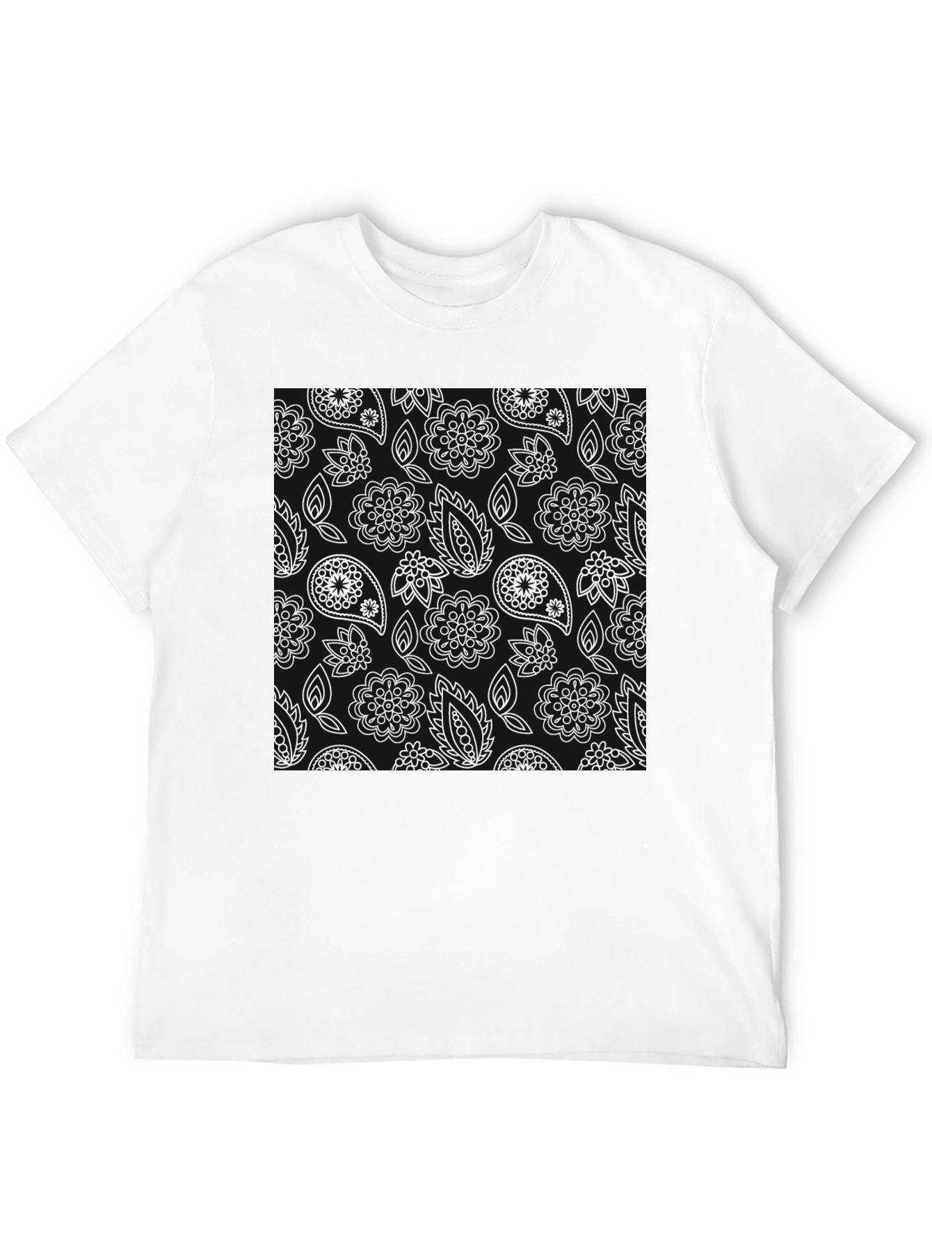 Floral Paisley Patterned Black T-Shirt