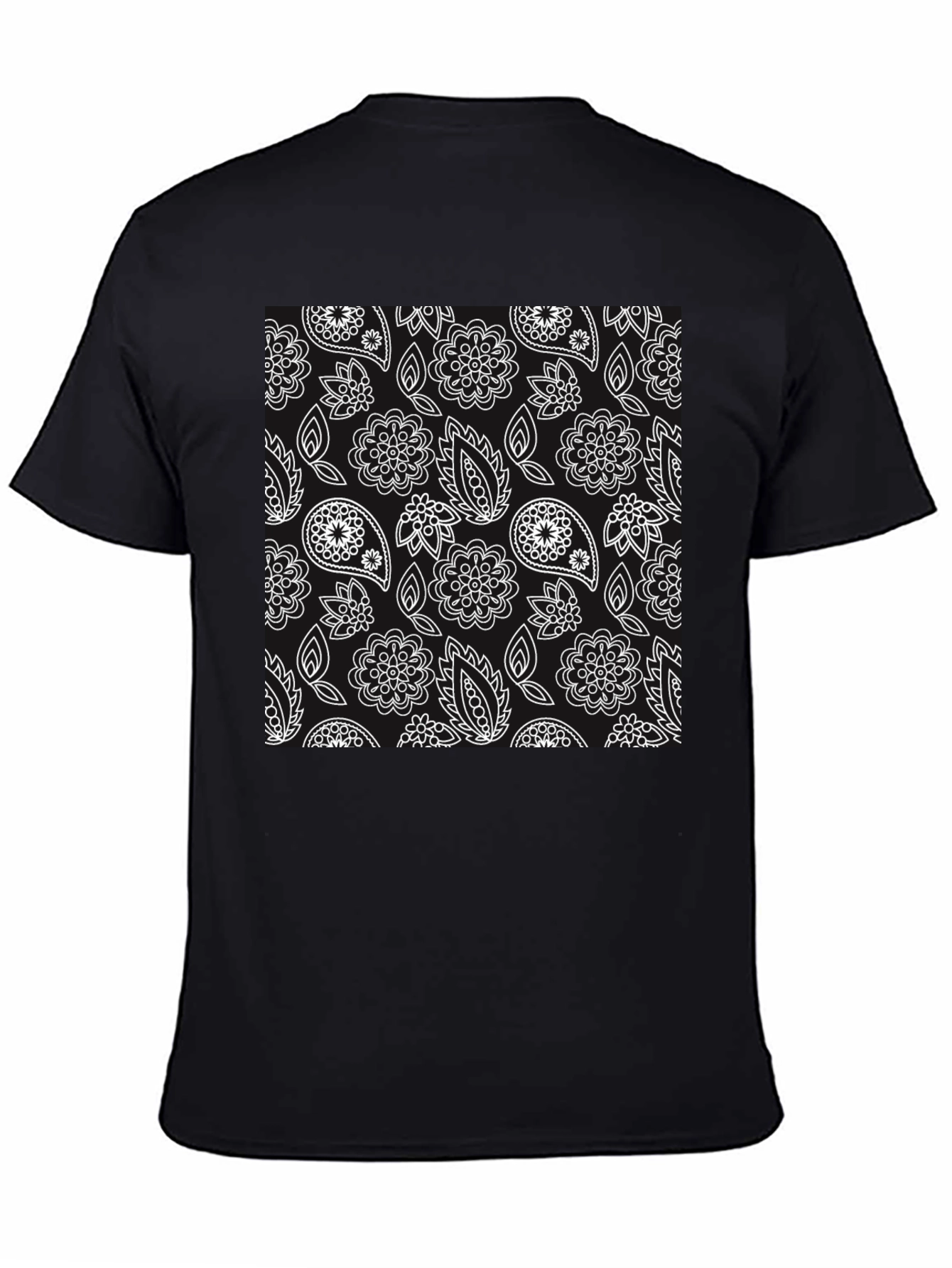 Floral Paisley Patterned Black T-Shirt