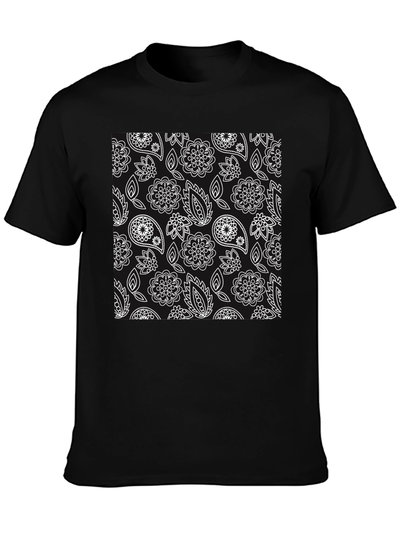 Floral Paisley Patterned Black T-Shirt