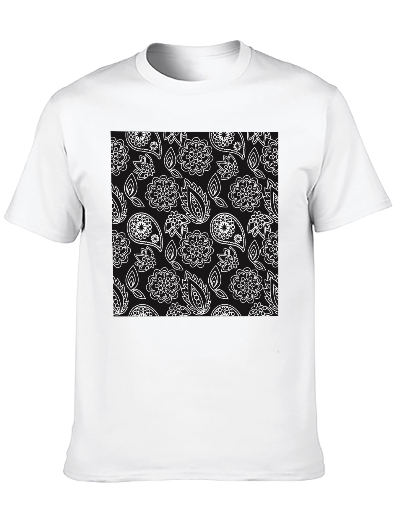 Floral Paisley Patterned Black T-Shirt